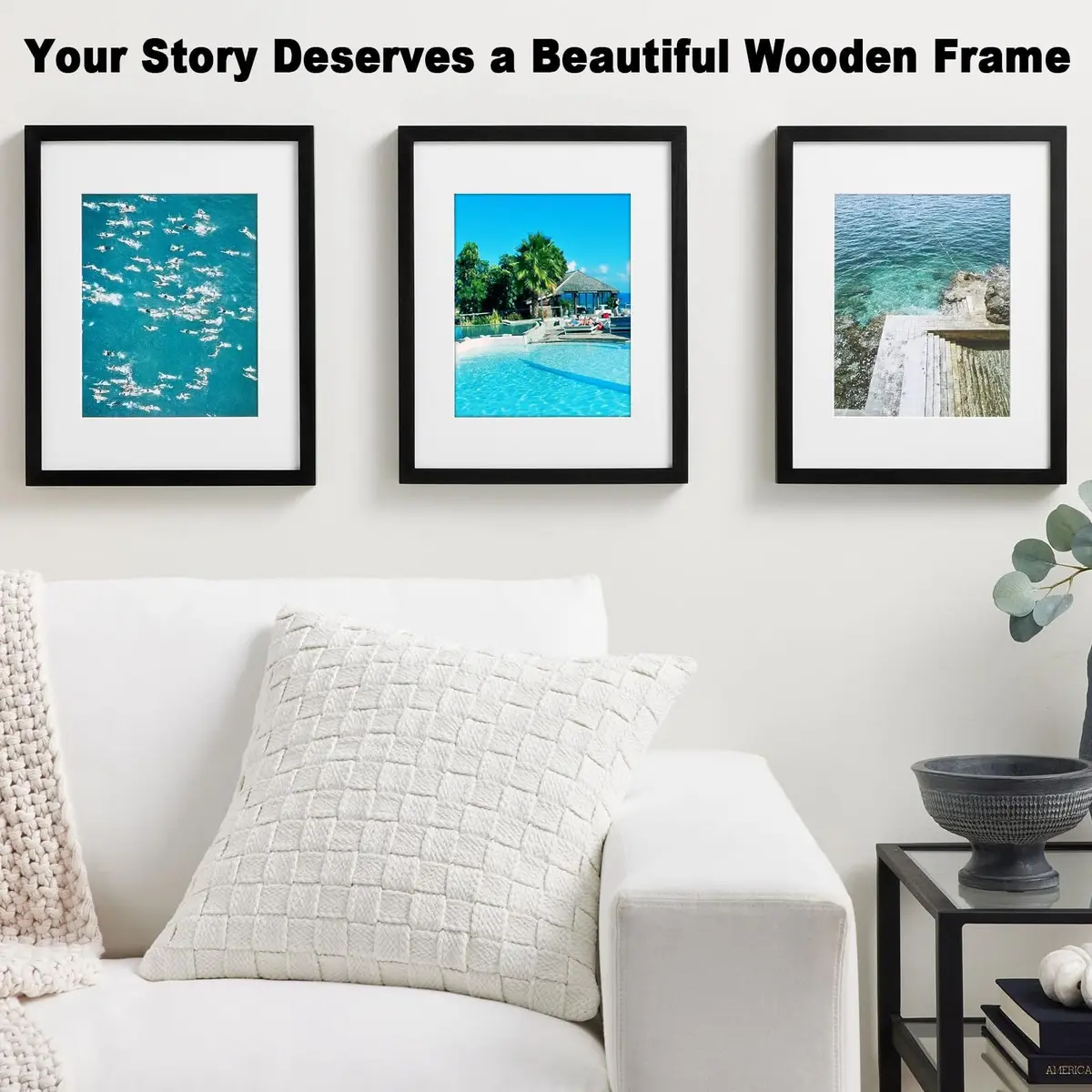 RPJC 11x14 (8x10 with Mat) Solid Wood Picture Frame Real Glass Cover Black | Wall & Tabletop Display - view 4