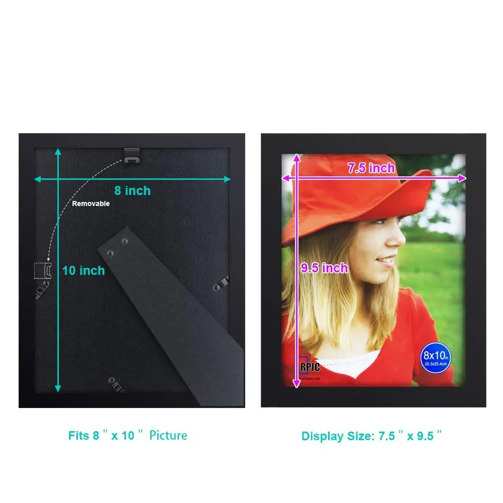 RPJC 8x10 Solid Wood Picture Frame with Real Glass Cover Black | Elegant Wall & Tabletop Display - view 4