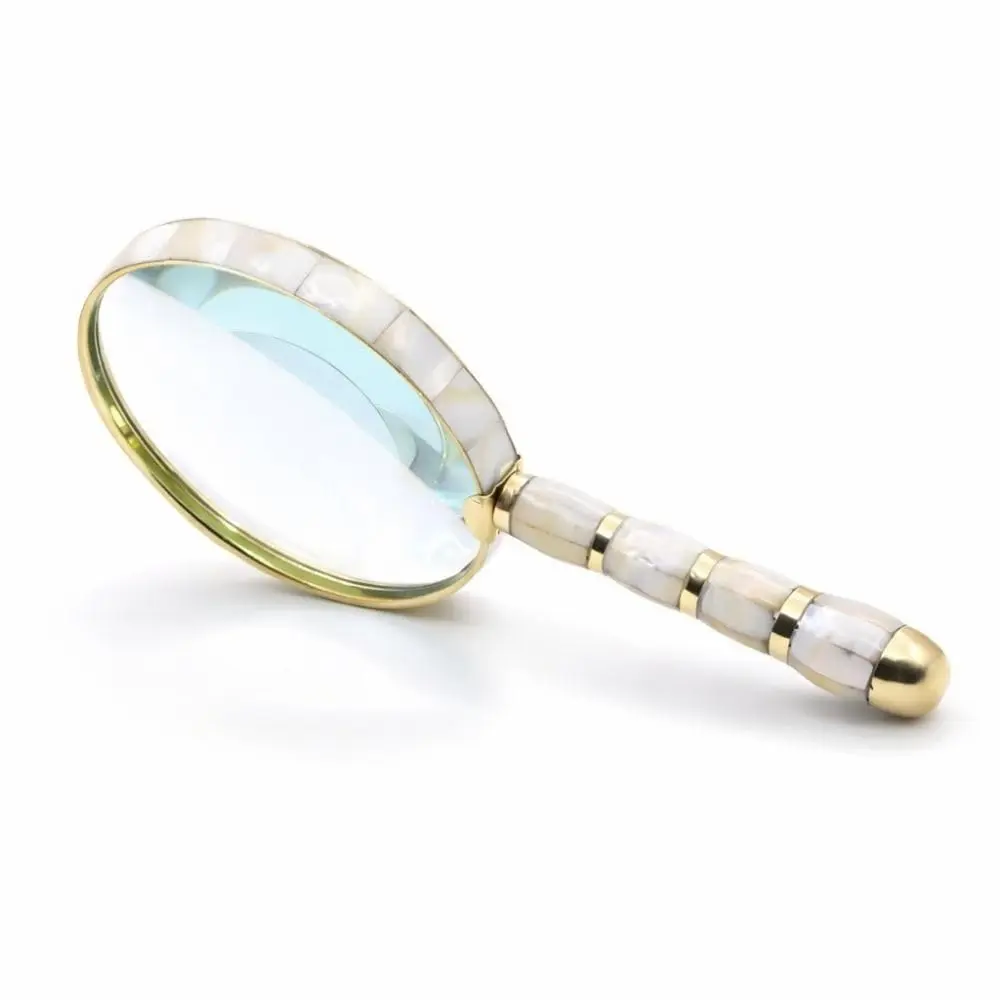 ROORKEE INSTRUMENTS Mother-of-Pearl Magnifying Glass 10x | Handmade Brass Antique Style for Reading & Inspection - main product image