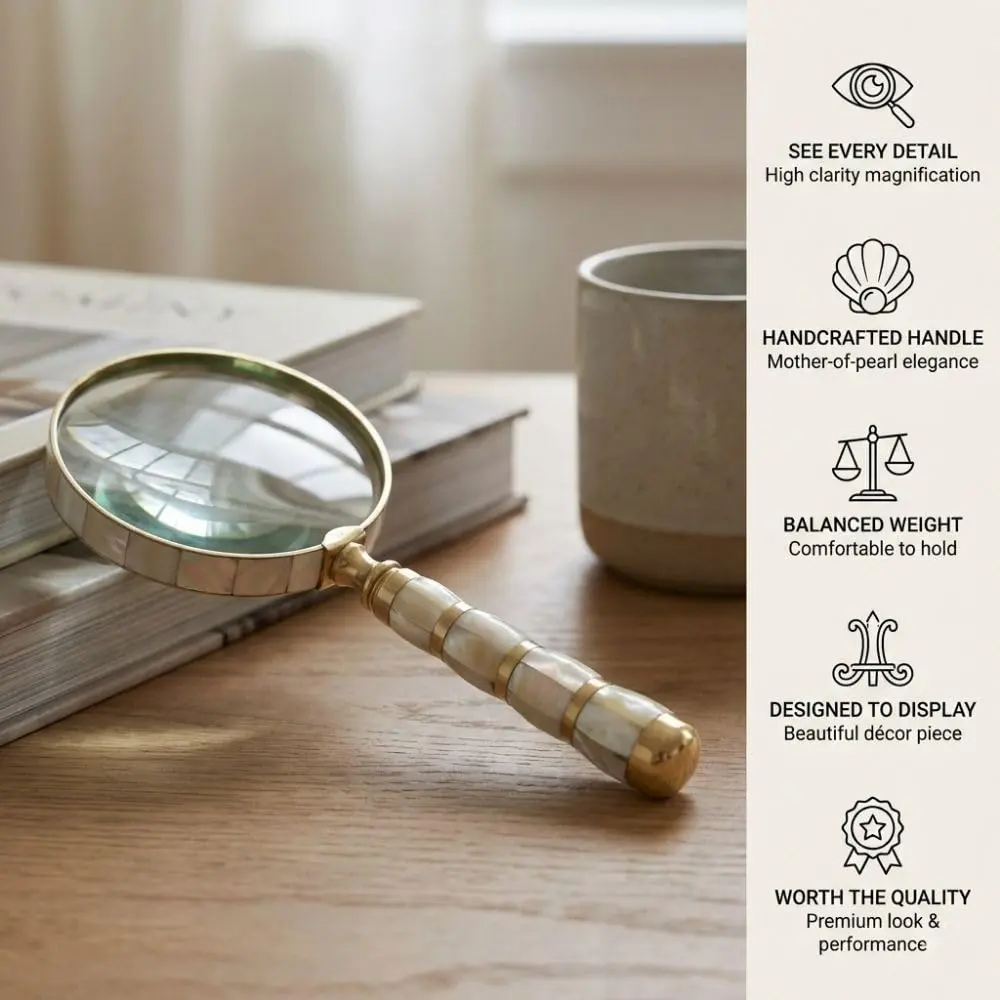ROORKEE INSTRUMENTS Mother-of-Pearl Magnifying Glass 10x | Handmade Brass Antique Style for Reading & Inspection - view 6