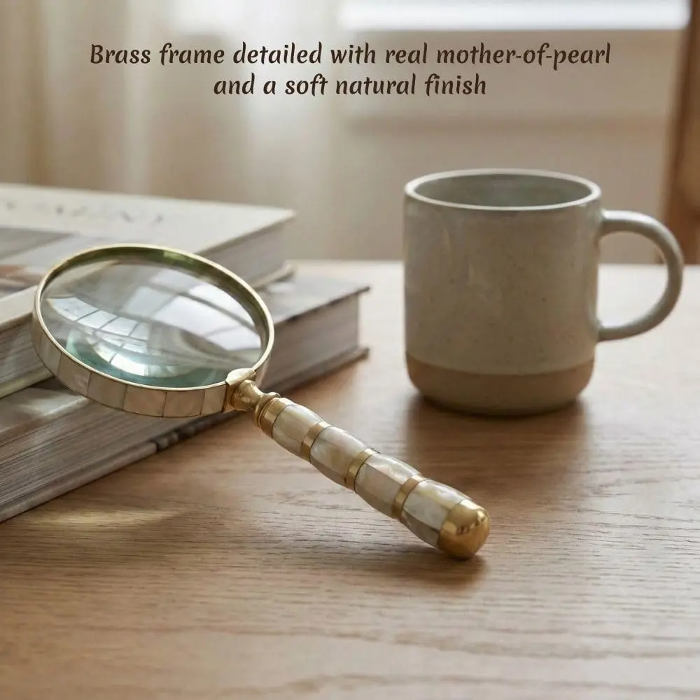 ROORKEE INSTRUMENTS Mother-of-Pearl Magnifying Glass 10x | Handmade Brass Antique Style for Reading & Inspection - view 2
