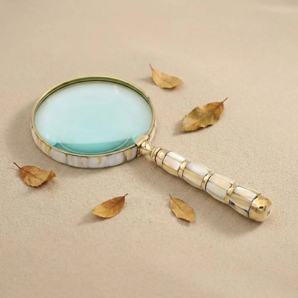 ROORKEE INSTRUMENTS Mother-of-Pearl Magnifying Glass 10x | Handmade Brass Antique Style for Reading & Inspection - view 3
