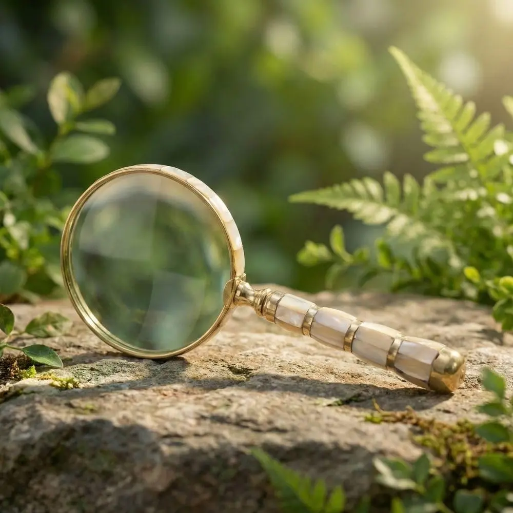 ROORKEE INSTRUMENTS Mother-of-Pearl Magnifying Glass 10x | Handmade Brass Antique Style for Reading & Inspection - view 4