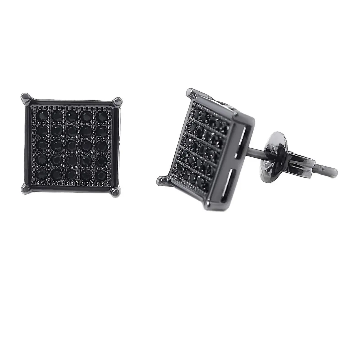 Tarsus 8mm Mens Square Earrings Black Stud Diamond Crystal | Stainless Steel - main product image