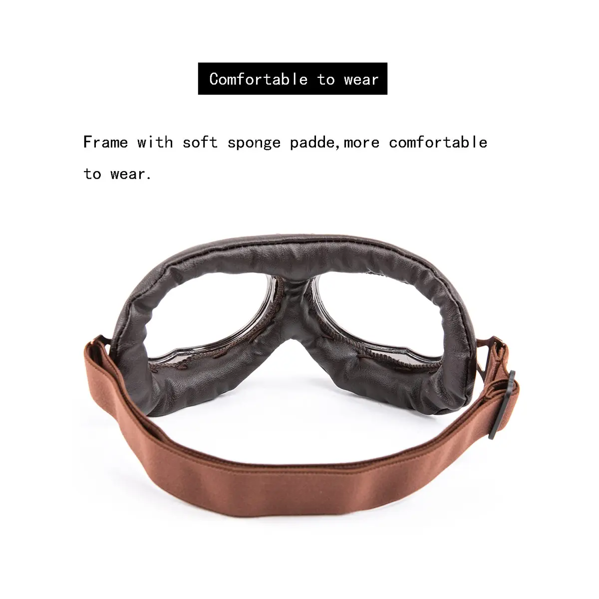evomosa Vintage Pilot Style Motorcycle Goggles | 18.29 cm (7.1 in) Width, 7.9 cm (3.1 in) Height - view 4