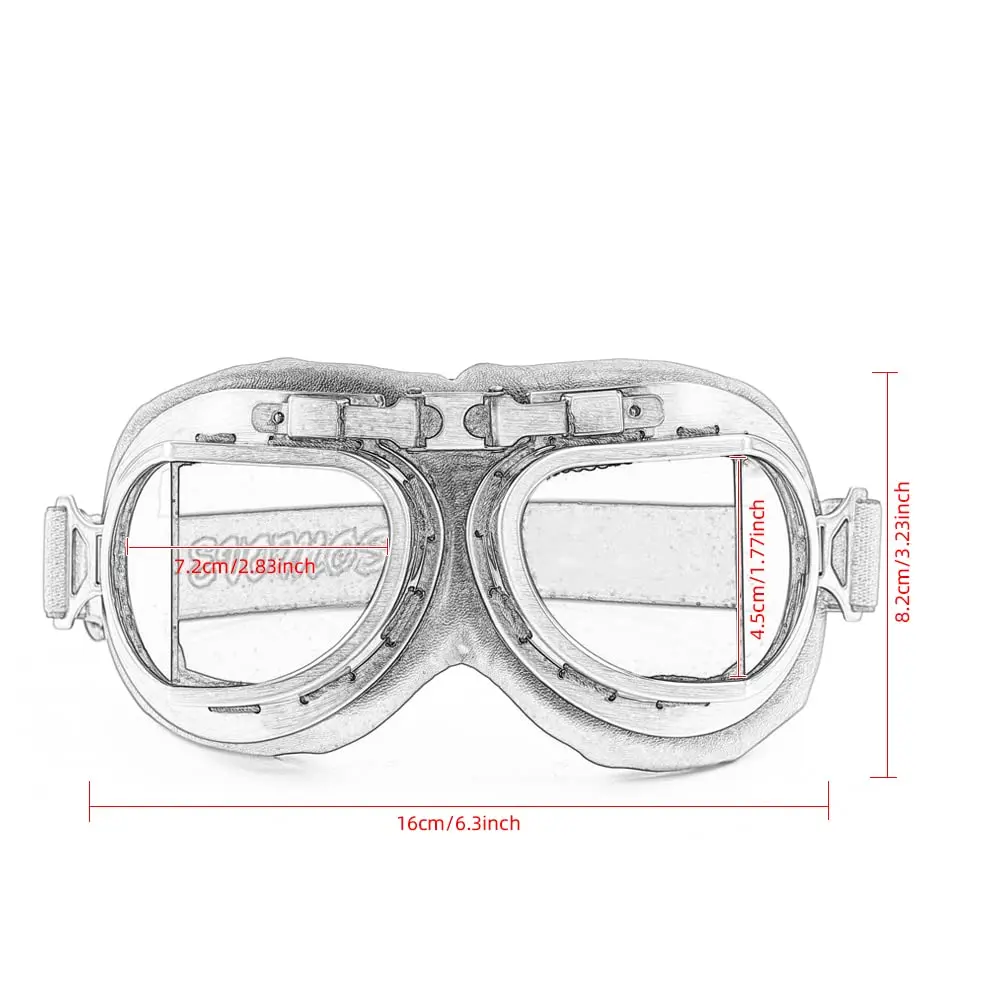 evomosa Vintage Pilot Style Motorcycle Goggles | 18.29 cm (7.1 in) Width, 7.9 cm (3.1 in) Height - view 6