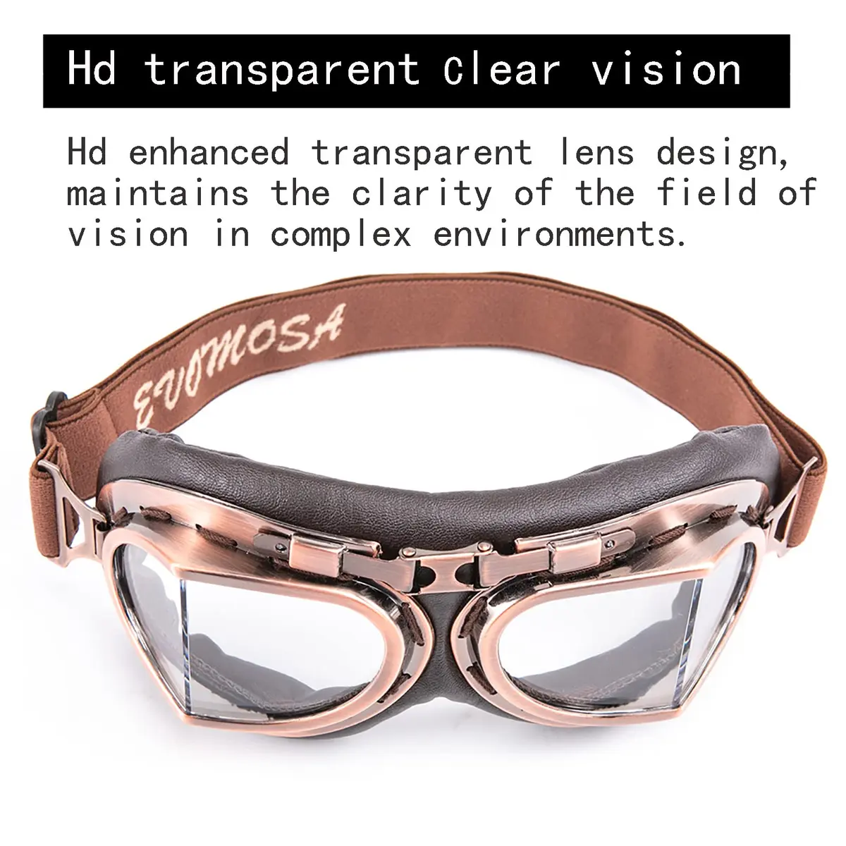 evomosa Vintage Pilot Style Motorcycle Goggles | 18.29 cm (7.1 in) Width, 7.9 cm (3.1 in) Height - view 7
