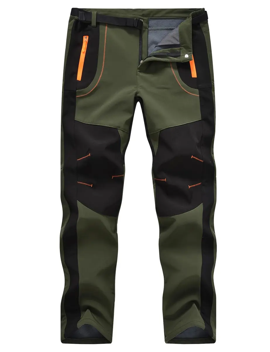 TBMPOY Men's Snow Ski Hiking Pants Waterproof Winter Fleece Lined Pants Camping Skiing Ice Fishing Pants with Belt Thick Green XL - main product image