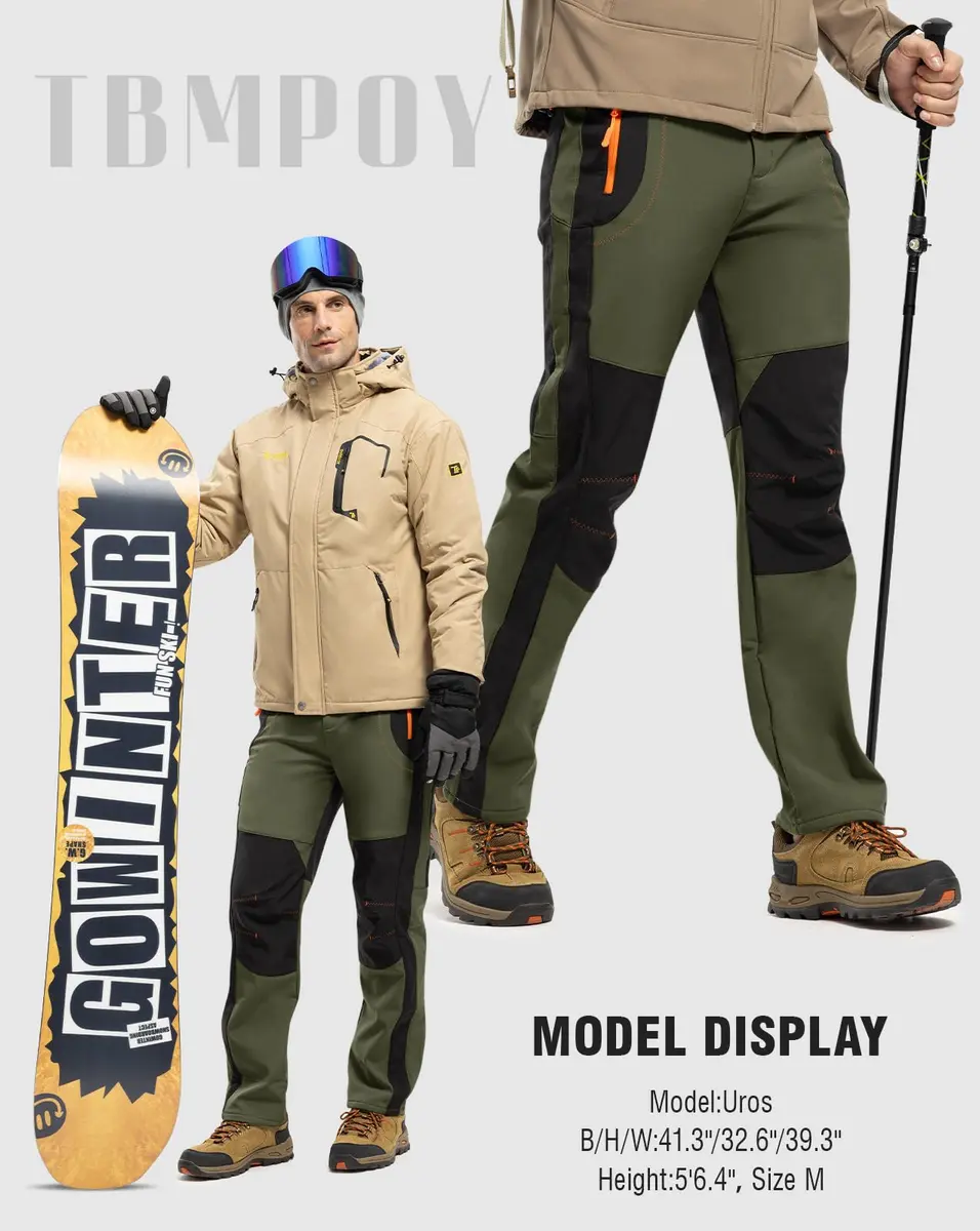TBMPOY Men's Snow Ski Hiking Pants Waterproof Winter Fleece Lined Pants Camping Skiing Ice Fishing Pants with Belt Thick Green XL - view 7