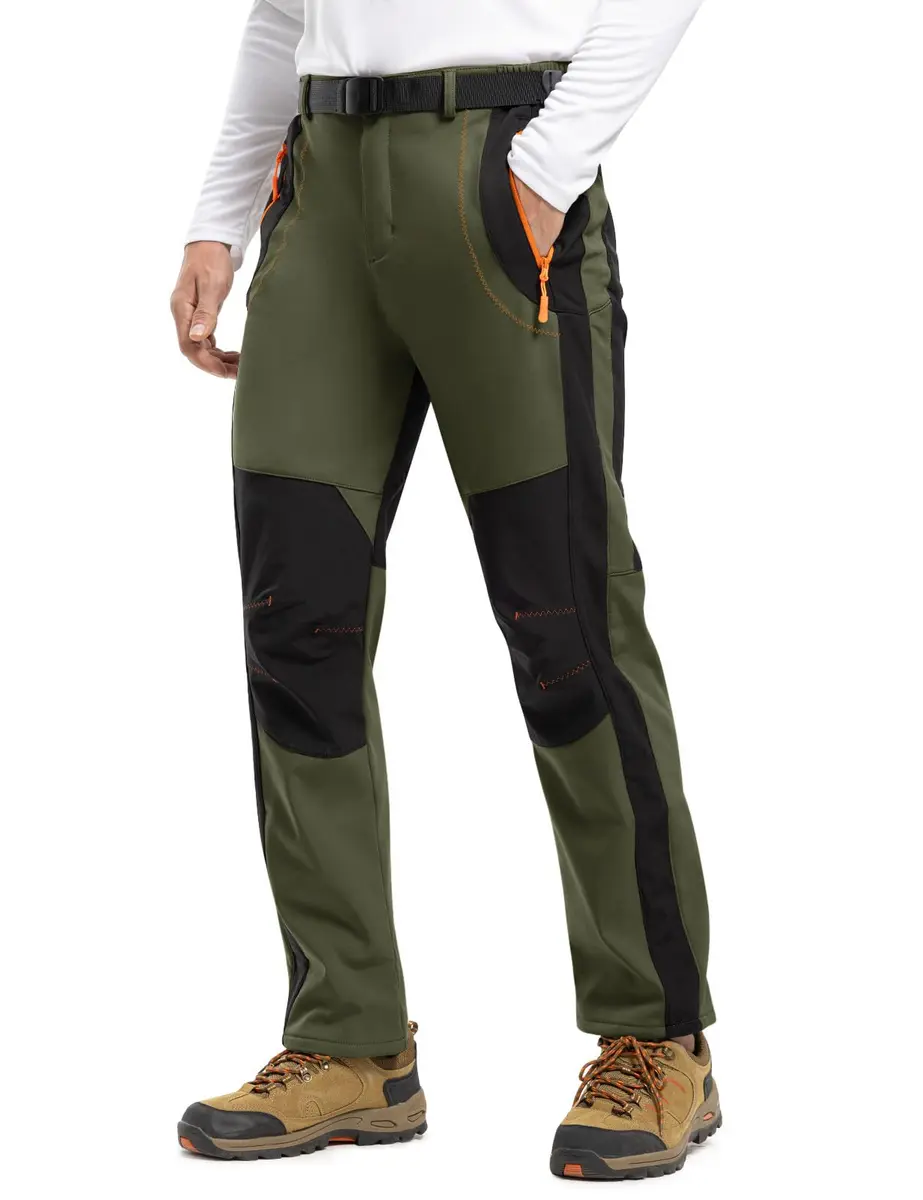 TBMPOY Men's Snow Ski Hiking Pants Waterproof Winter Fleece Lined Pants Camping Skiing Ice Fishing Pants with Belt Thick Green XL - view 2