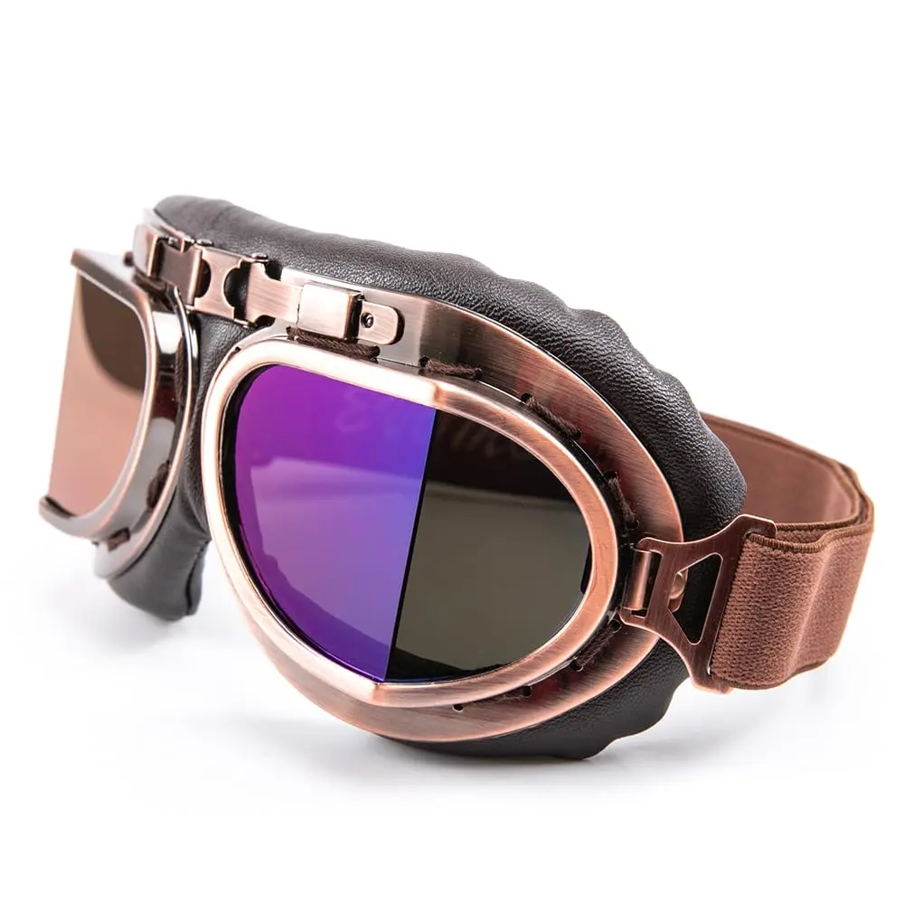 evomosa Vintage Motorcycle Goggles, Windproof Anti-Fog & Impact UV Protection Aviator Pilot Motocross Goggles, One Size, Copper | OTG Fit for Indian Roads - view 4