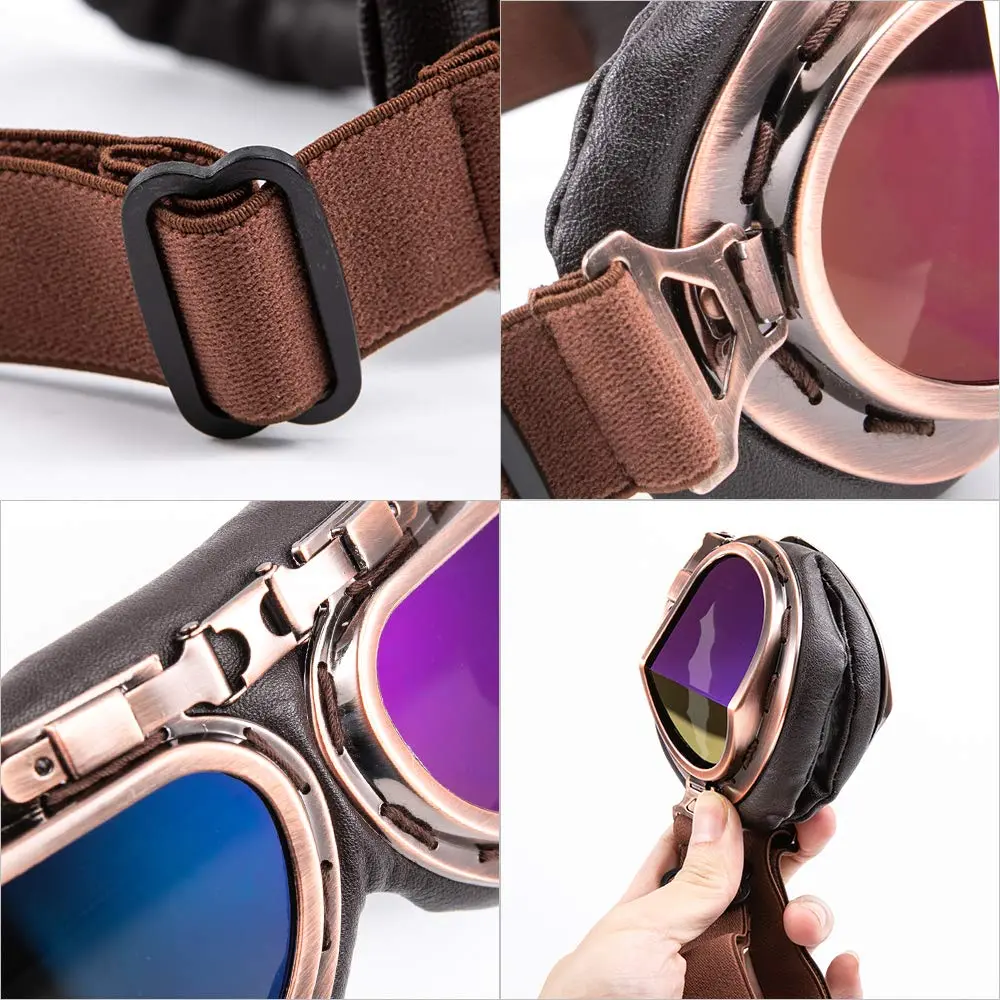 evomosa Vintage Motorcycle Goggles, Windproof Anti-Fog & Impact UV Protection Aviator Pilot Motocross Goggles, One Size, Copper | OTG Fit for Indian Roads - view 7