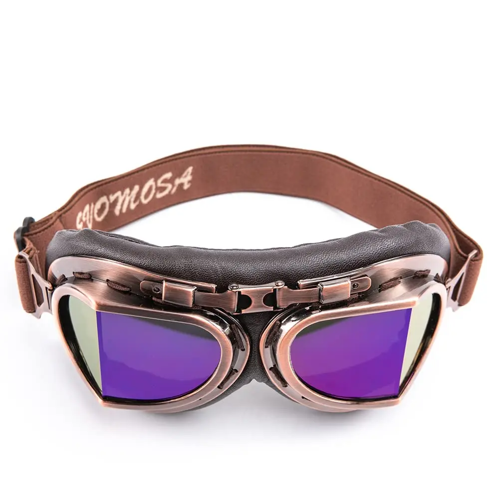 evomosa Vintage Motorcycle Goggles, Windproof Anti-Fog & Impact UV Protection Aviator Pilot Motocross Goggles, One Size, Copper | OTG Fit for Indian Roads - view 2