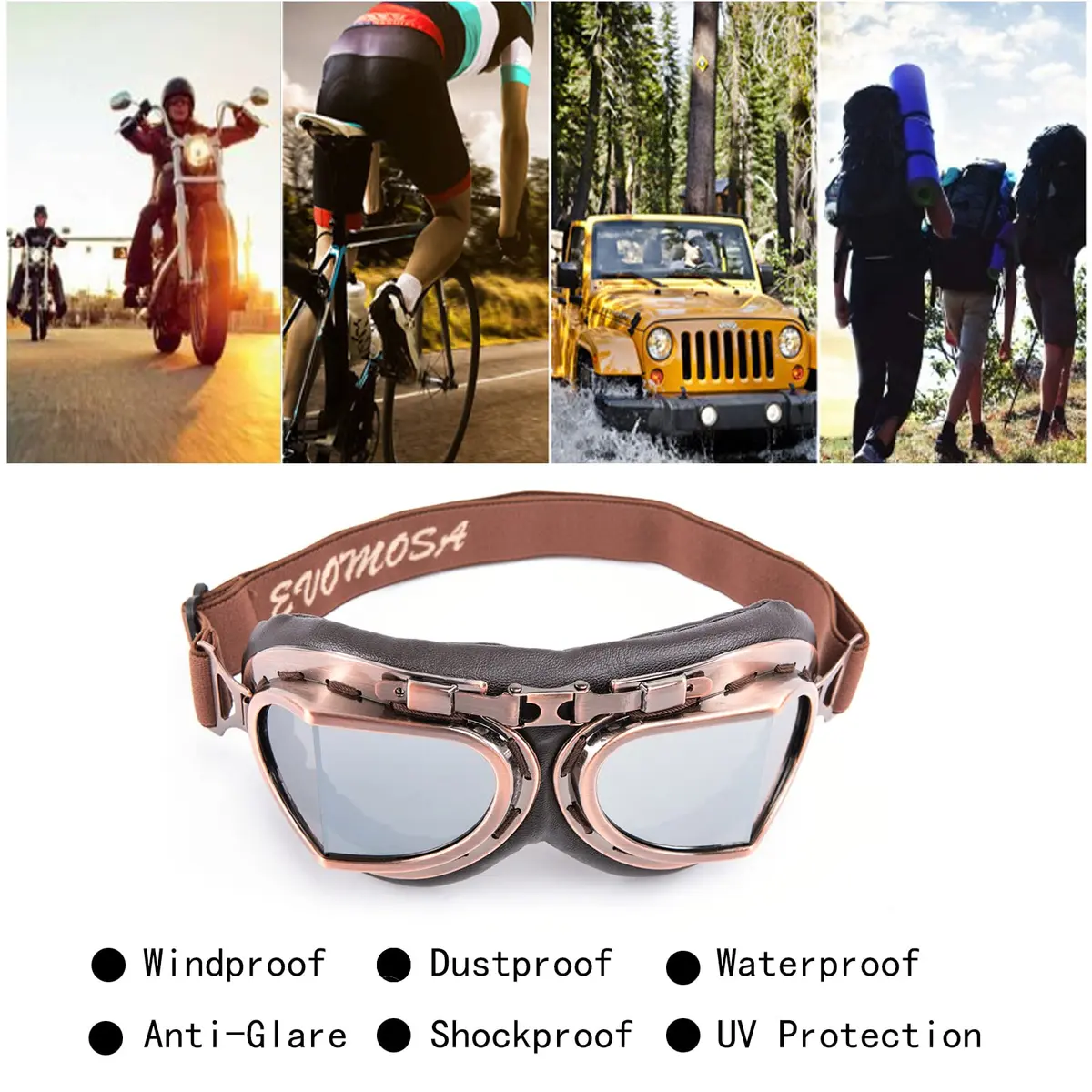 evomosa Vintage Pilot Aviator Motorcycle Goggles | 7.1 x 3.1 x 1 inch (18 x 7.9 x 2.5 cm) - view 2
