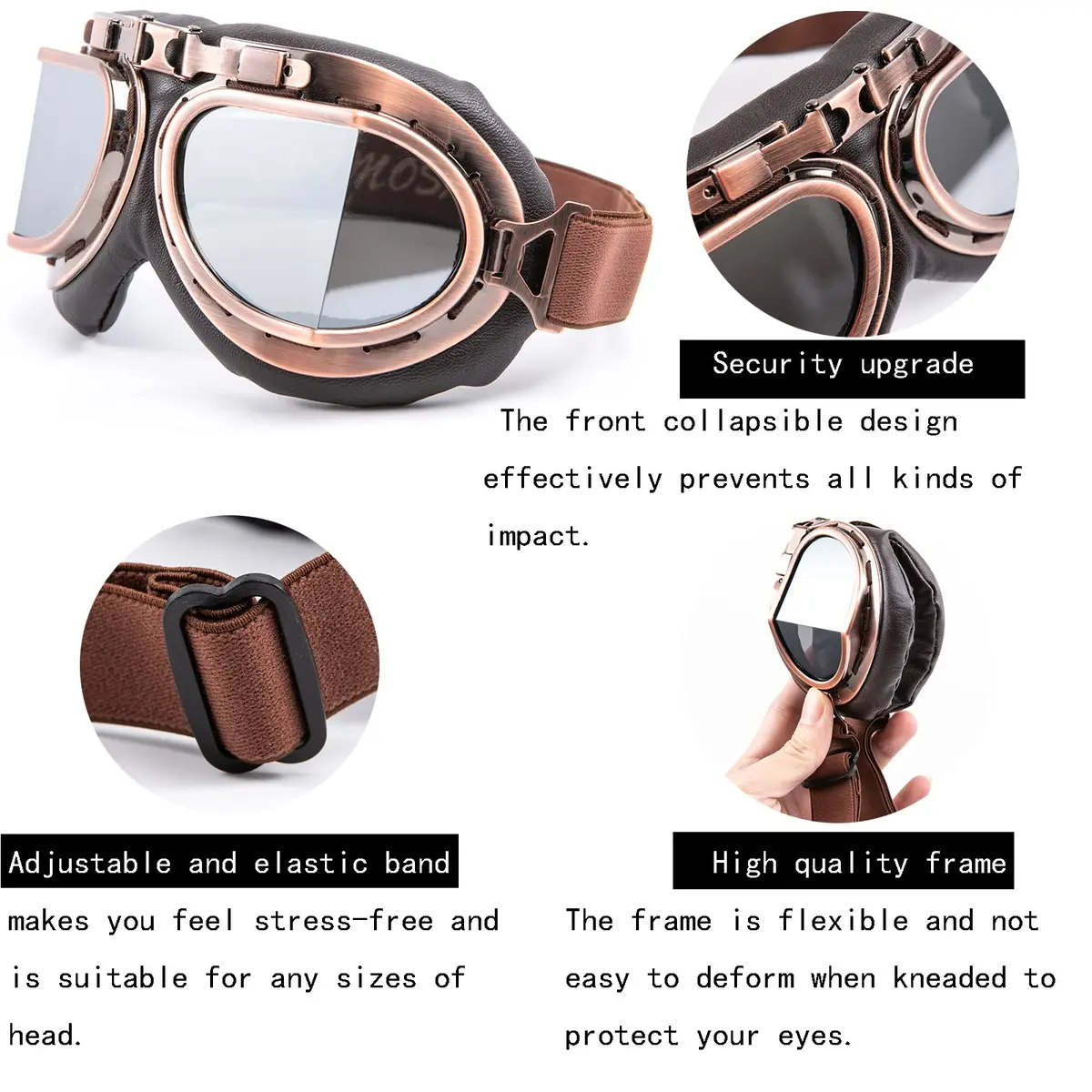 evomosa Vintage Pilot Aviator Motorcycle Goggles | 7.1 x 3.1 x 1 inch (18 x 7.9 x 2.5 cm) - view 3