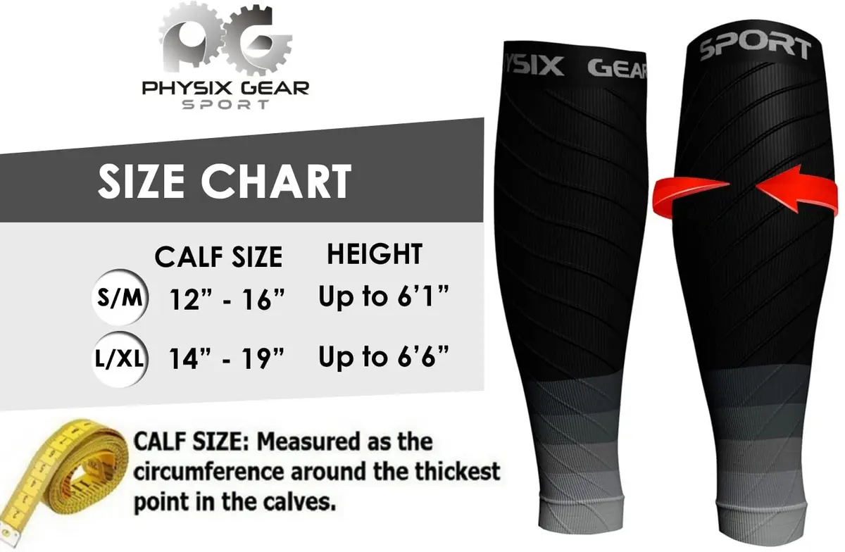 Physix Gear Calf Compression Sleeves - Shin Support for Running & Recovery (Black/Grey, S/M) | Targeted Calf Support - view 2