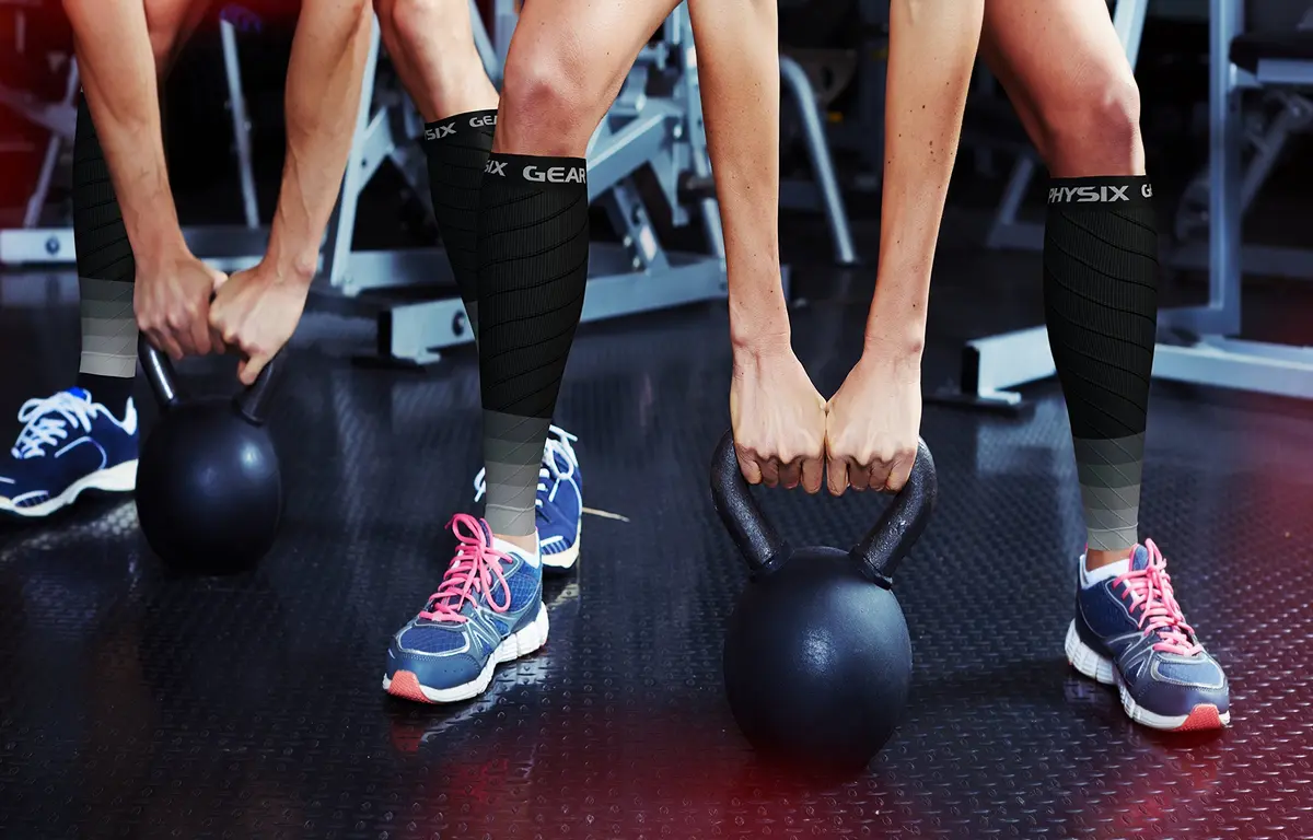 Physix Gear Calf Compression Sleeves - Shin Support for Running & Recovery (Black/Grey, S/M) | Targeted Calf Support - view 3