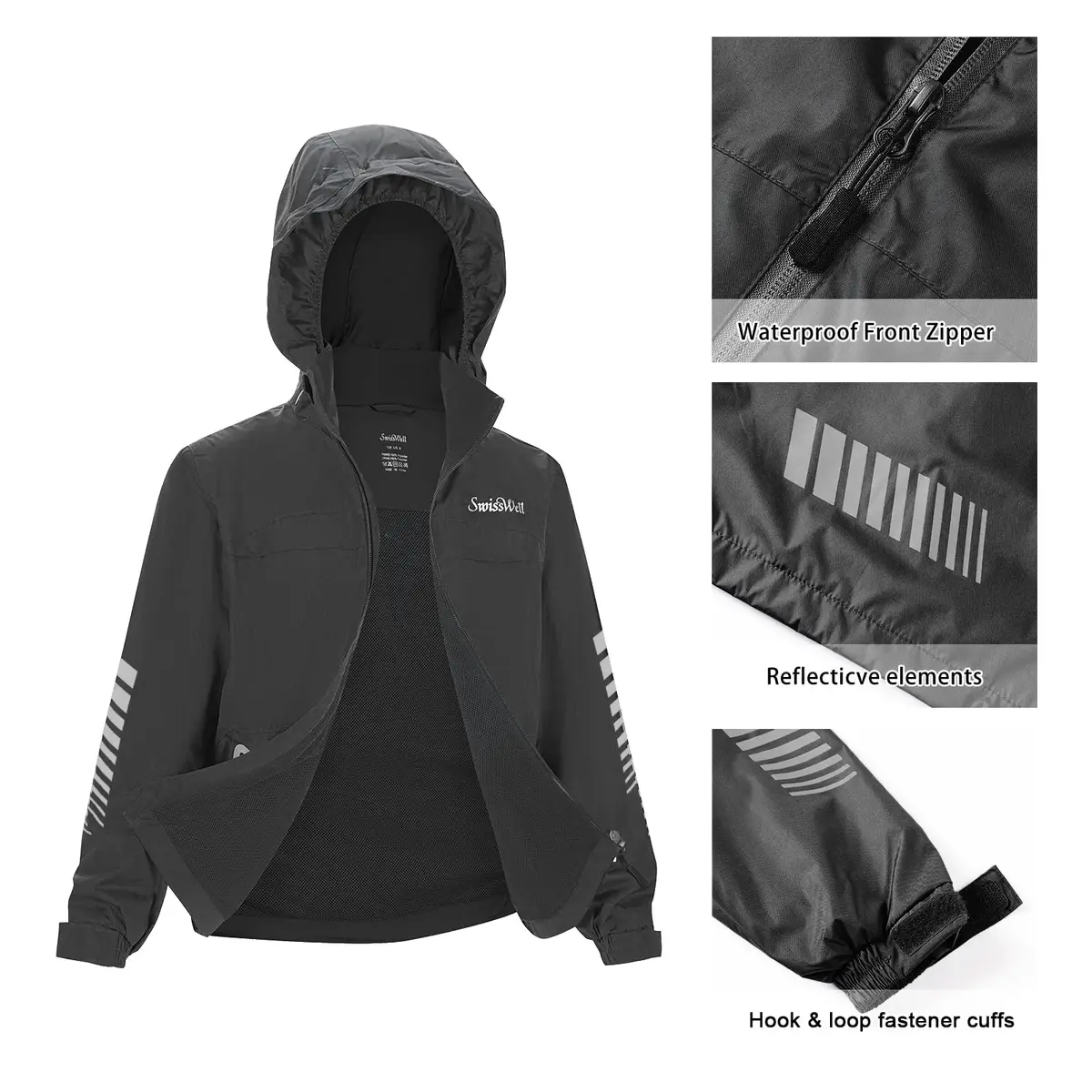 SWISSWELL Kids Rain Gear Youth Boys Rain Jacket Pants Black 14-16 Yr | Waterproof, Breathable & Reflective - view 3