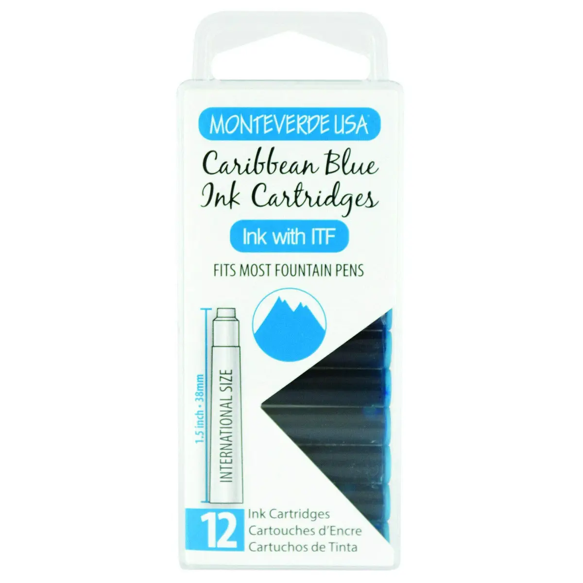 Monteverde USA International Standard Ink Cartridges Caribbean Blue | Bright, Exotic Fountain Pen Ink, 12-Pack - main product image