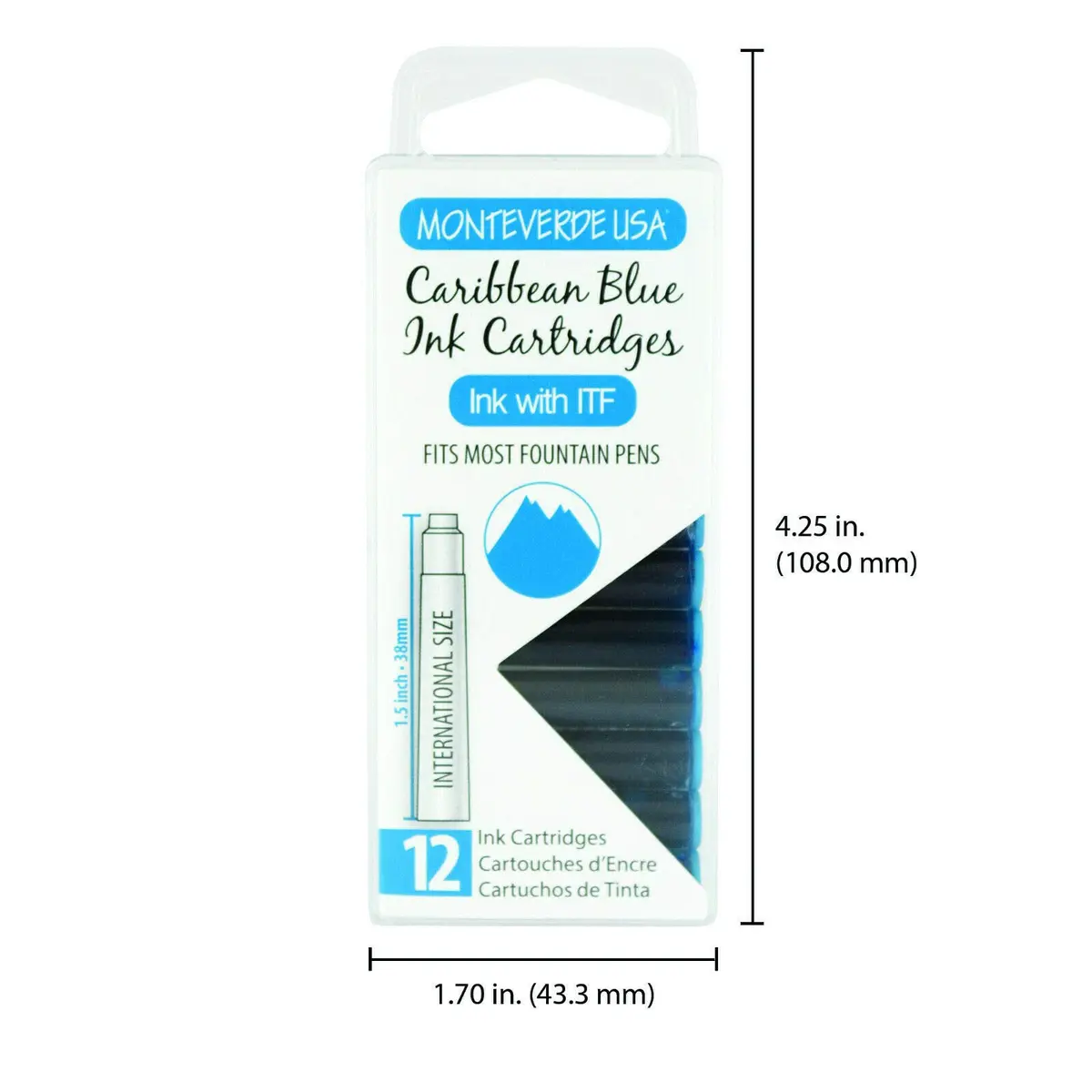 Monteverde USA International Standard Ink Cartridges Caribbean Blue | Bright, Exotic Fountain Pen Ink, 12-Pack - view 5