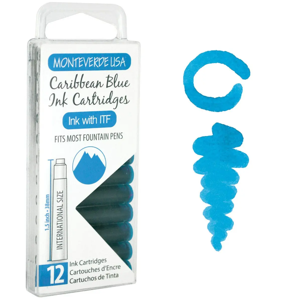 Monteverde USA International Standard Ink Cartridges Caribbean Blue | Bright, Exotic Fountain Pen Ink, 12-Pack - view 2