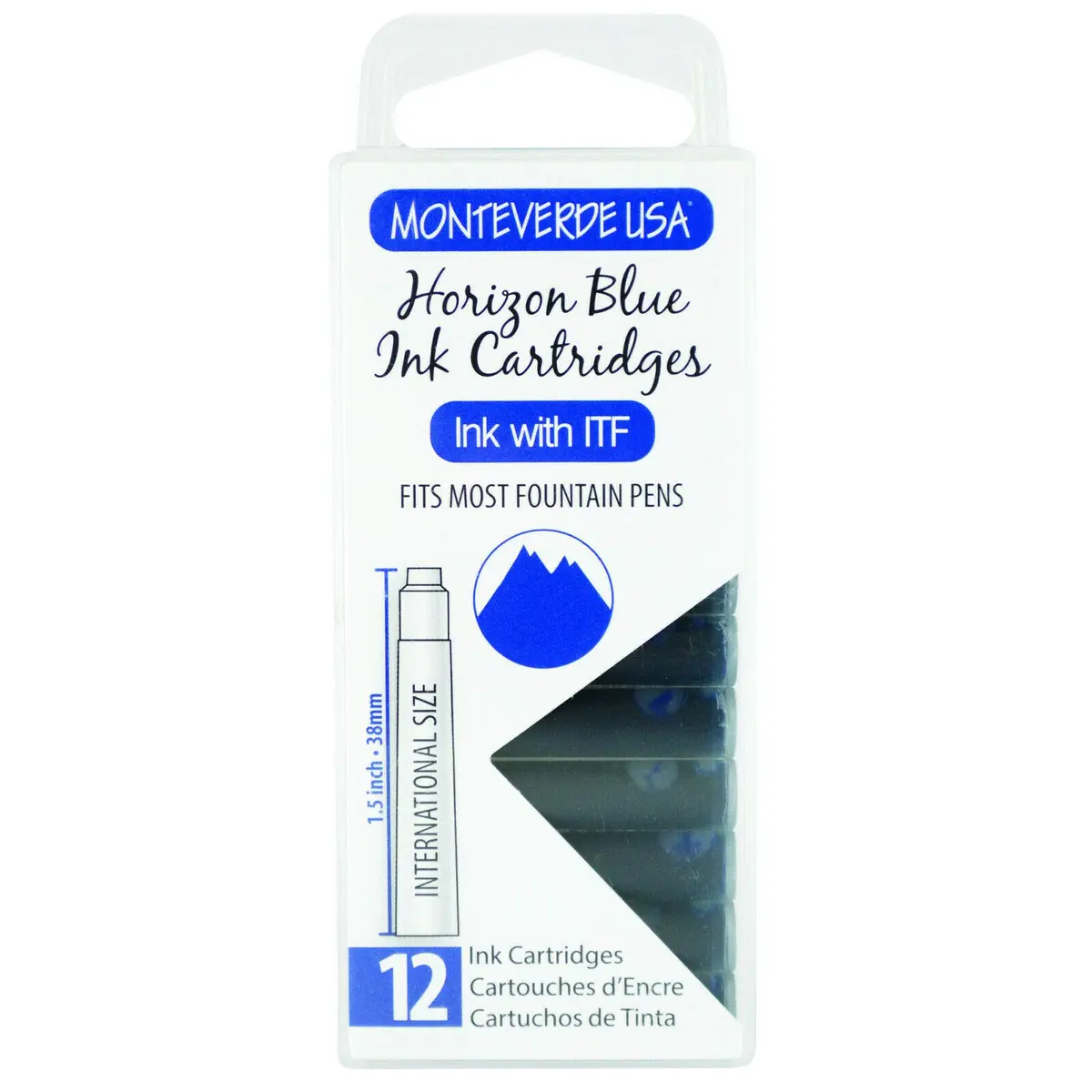Monteverde Fountain Pen Ink Cartridges Horizon Blue | Bright, Vibrant, Compatible with Most Fountain Pens - main product image