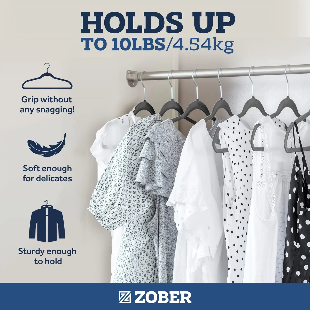 Zober Velvet Hangers 50 Pack - Heavy Duty Gray Hangers for Coats, Pants & Dress Clothes | Space Saving & Non Slip (70-120 chars) - view 4