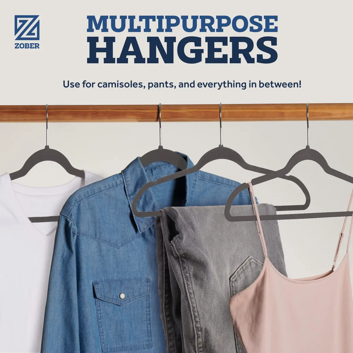 Zober Velvet Hangers 50 Pack - Heavy Duty Gray Hangers for Coats, Pants & Dress Clothes | Space Saving & Non Slip (70-120 chars) - view 6