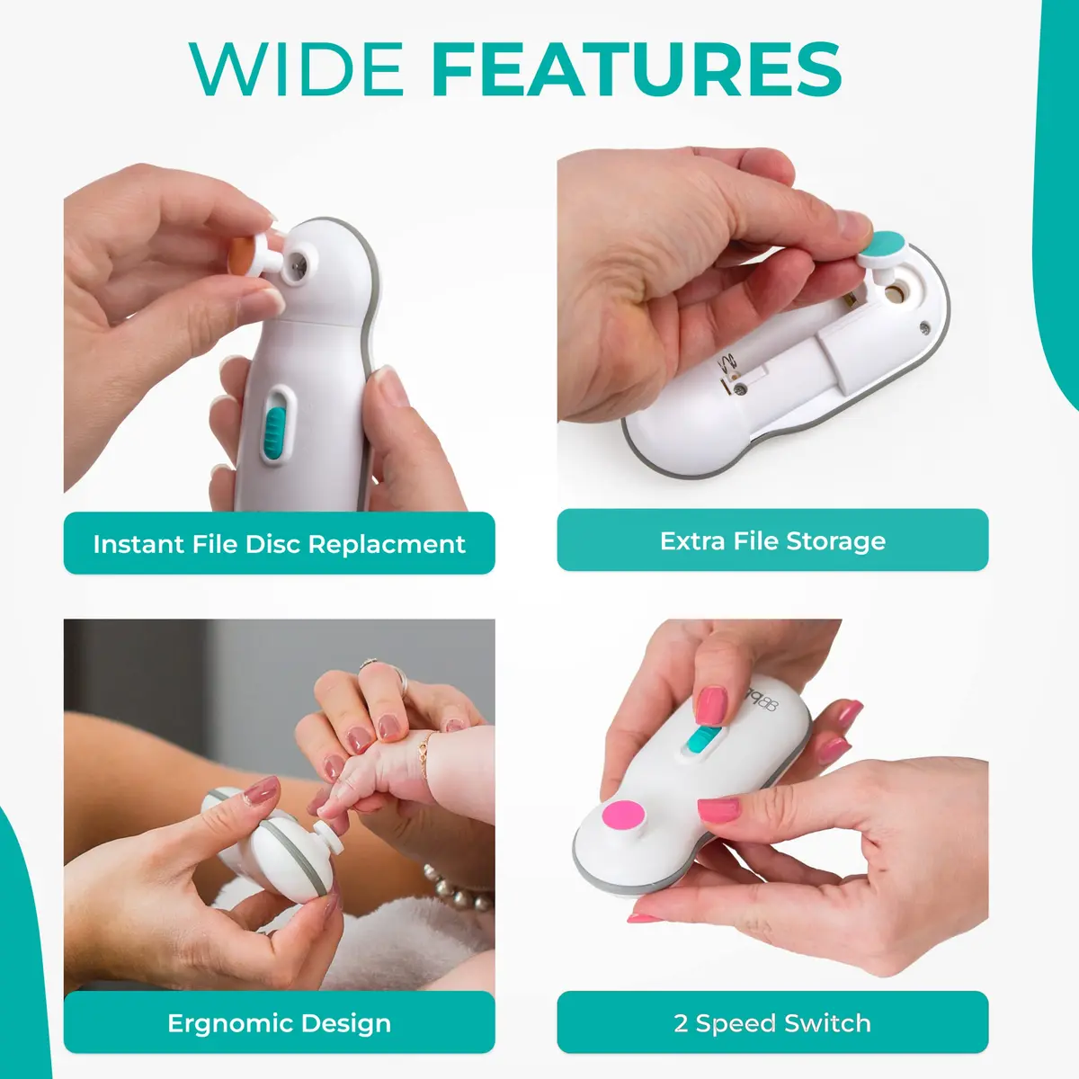 bblüv Trimö Electric Nail Clippers for Newborn Baby & Toddler | Gentle, Whisper-Quiet, 2-Speed, BPA-Free - view 2