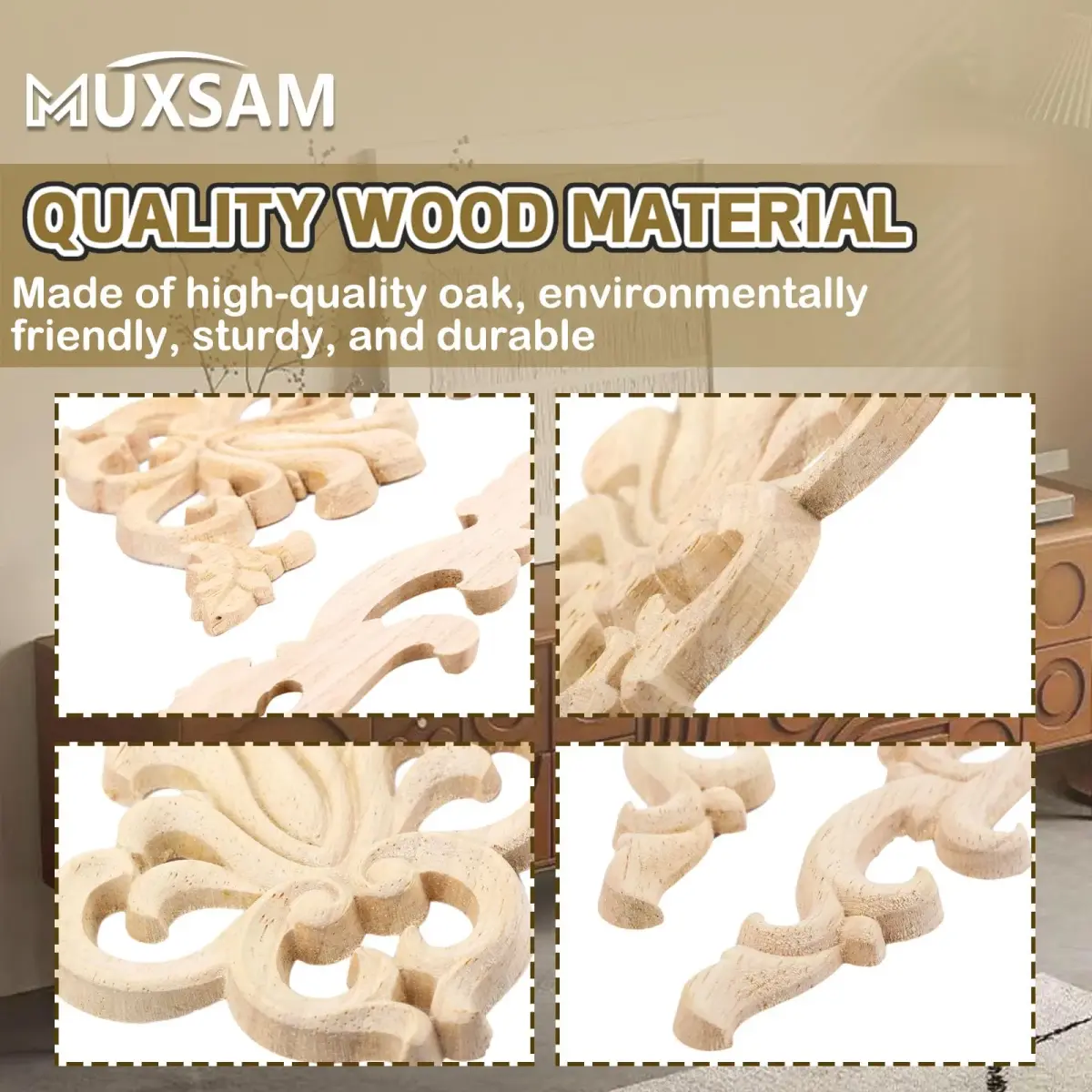 MUXSAM Wood Carved Appliques Onlays 20cm x 10cm (7.87" x 3.94") | European Style Furniture Corner Decals - view 5