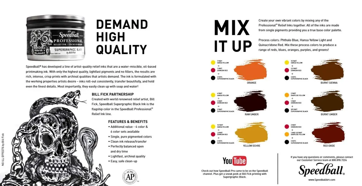 Speedball Relief Ink Supergraphic Black 8 fl oz | Oil-Based, Water-Miscible, Archival Quality - view 2