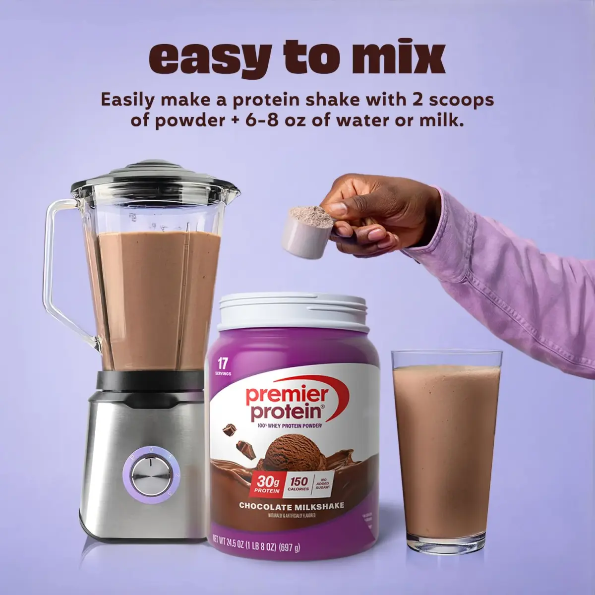 Premier Protein 30g High Protein Powder, 100% Whey, Chocolate, 1.53 lb (694g) | 30g Protein Per Serving - view 3