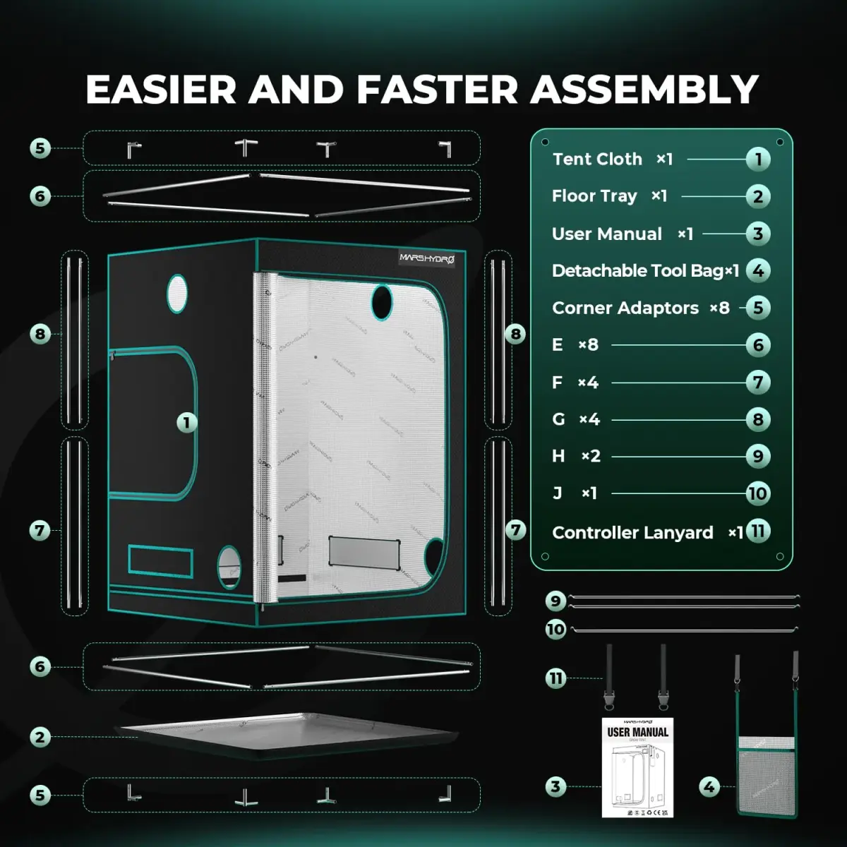 MARS HYDRO 5x5x6.67 ft Grow Tent | 1680D Mylar Fabric, 70kg Capacity, Indoor Plant Growing - view 8