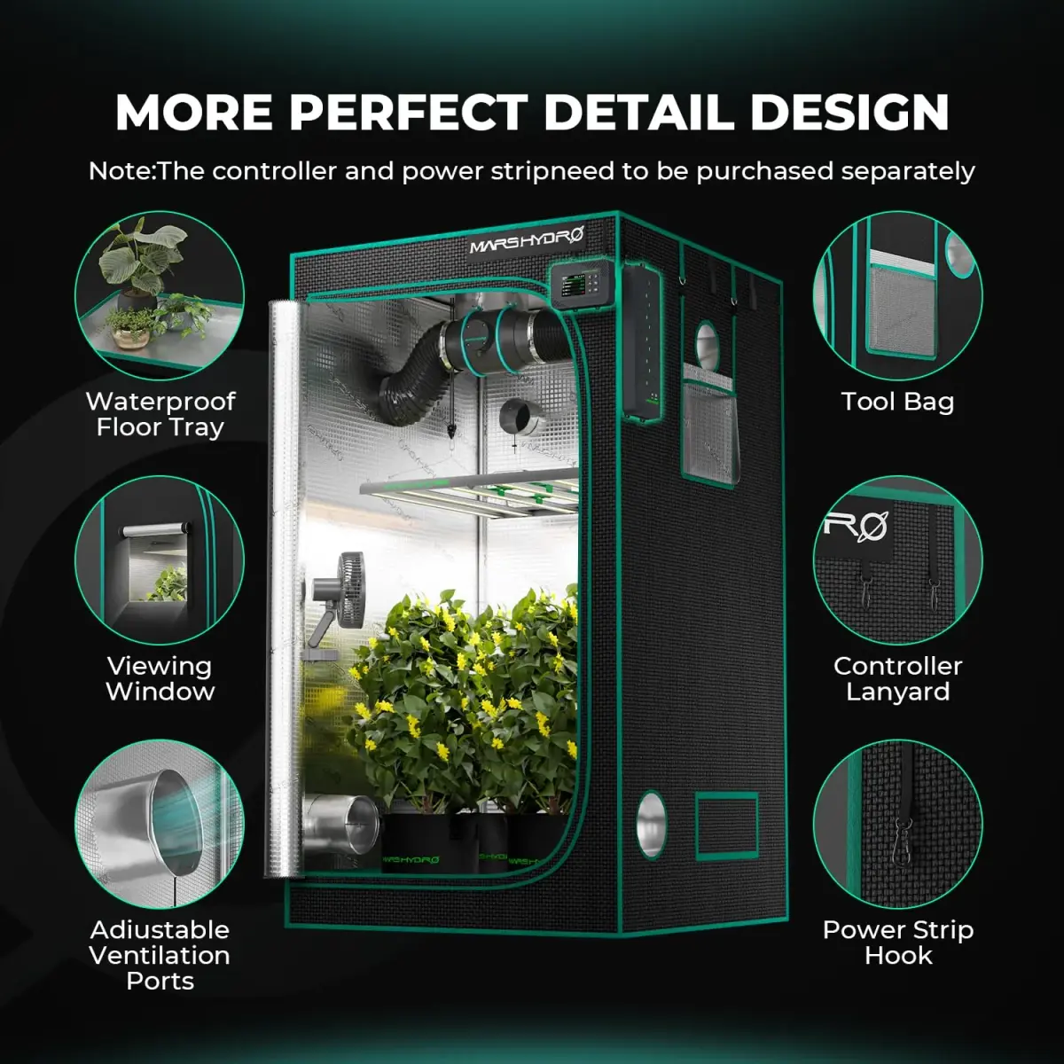 MARS HYDRO 5x5x6.67 ft Grow Tent | 1680D Mylar Fabric, 70kg Capacity, Indoor Plant Growing - view 3