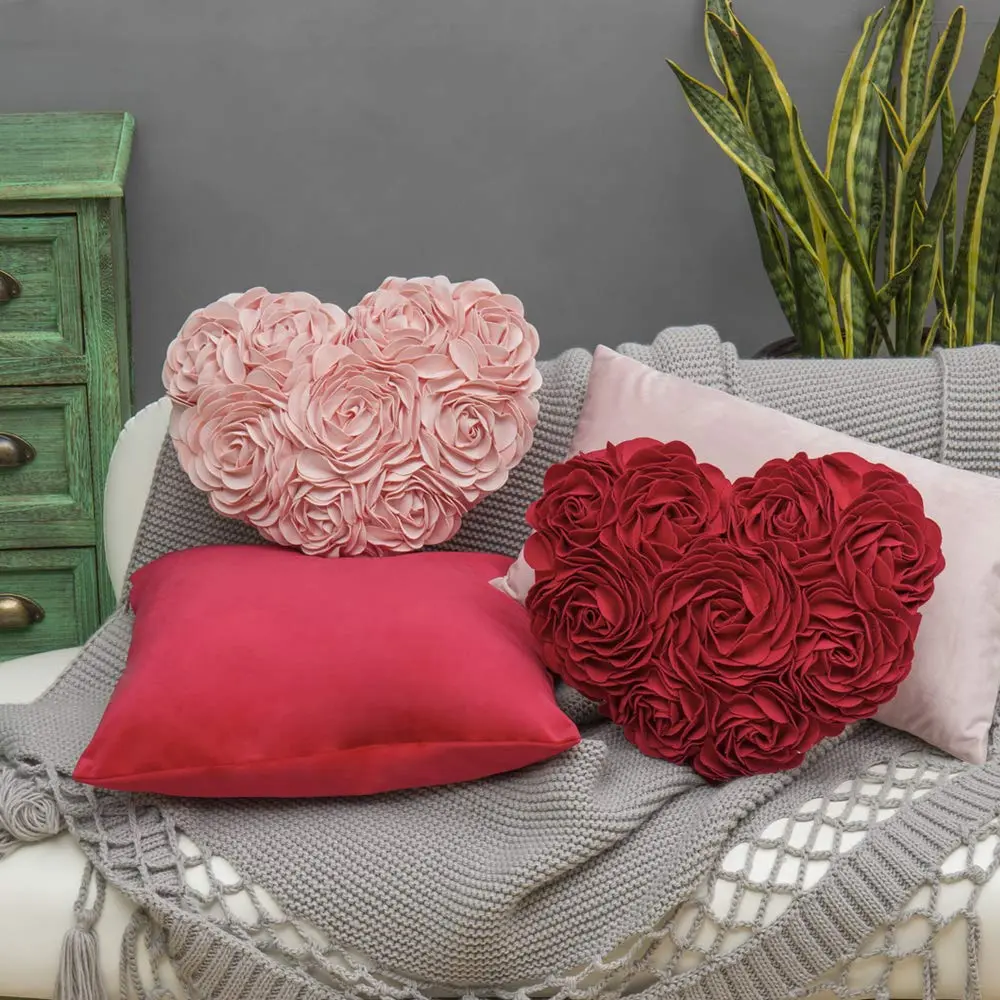 JWH Heart Flower Throw Pillow Cover 14x16 Inches | Pink Floral Accent Cushion for Sofa & Bed - view 6