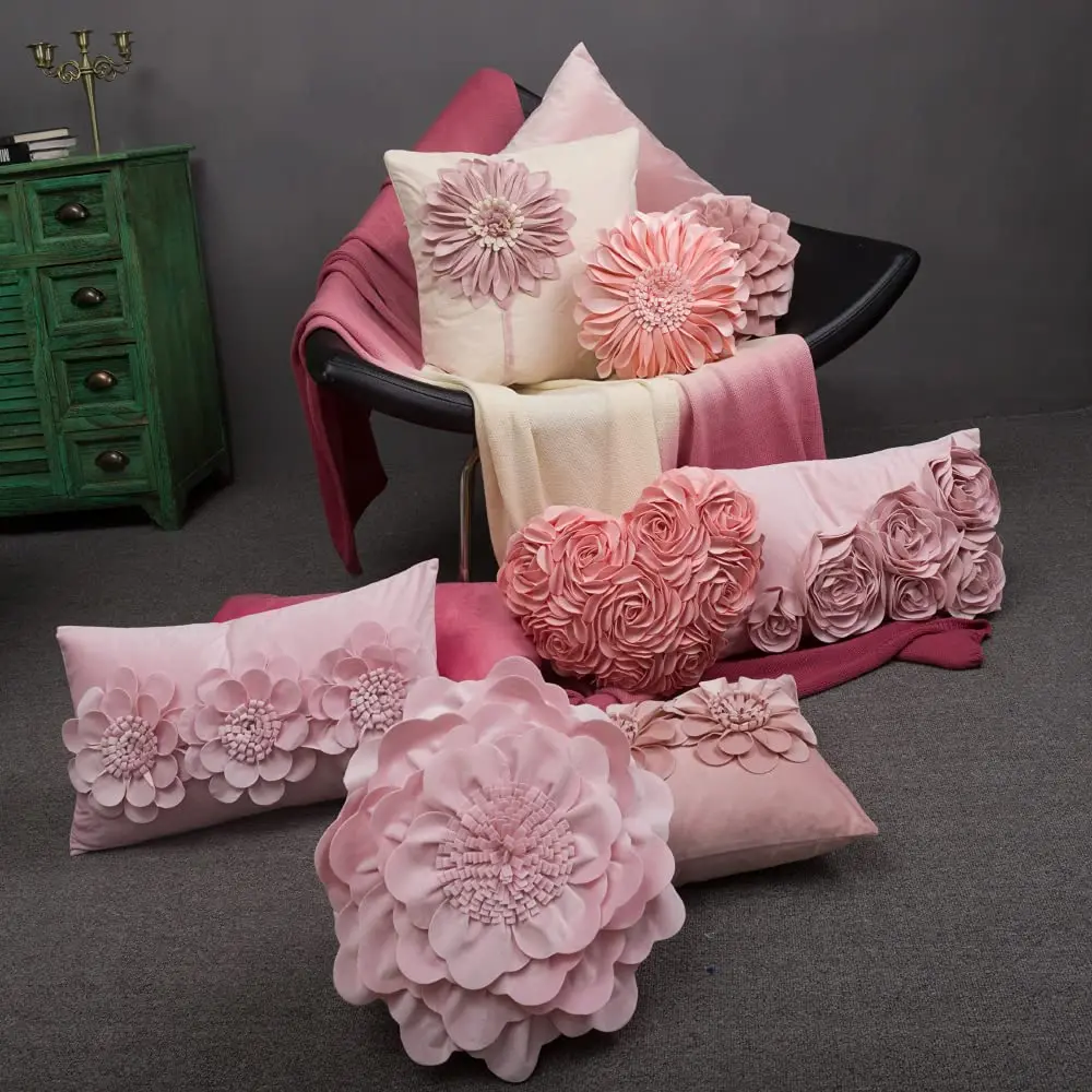 JWH Heart Flower Throw Pillow Cover 14x16 Inches | Pink Floral Accent Cushion for Sofa & Bed - view 7