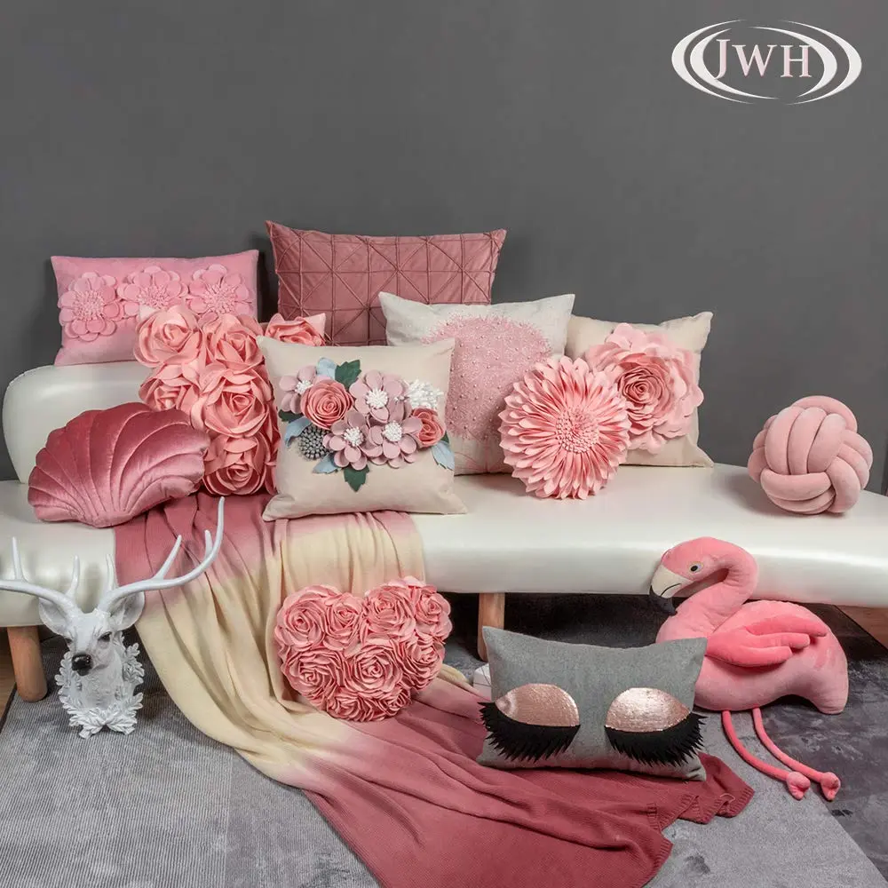 JWH Heart Flower Throw Pillow Cover 14x16 Inches | Pink Floral Accent Cushion for Sofa & Bed - view 8