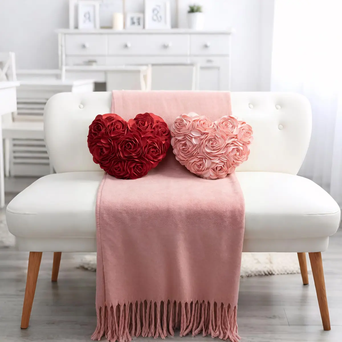 JWH Heart Flower Throw Pillow Cover 14x16 Inches | Pink Floral Accent Cushion for Sofa & Bed - view 2