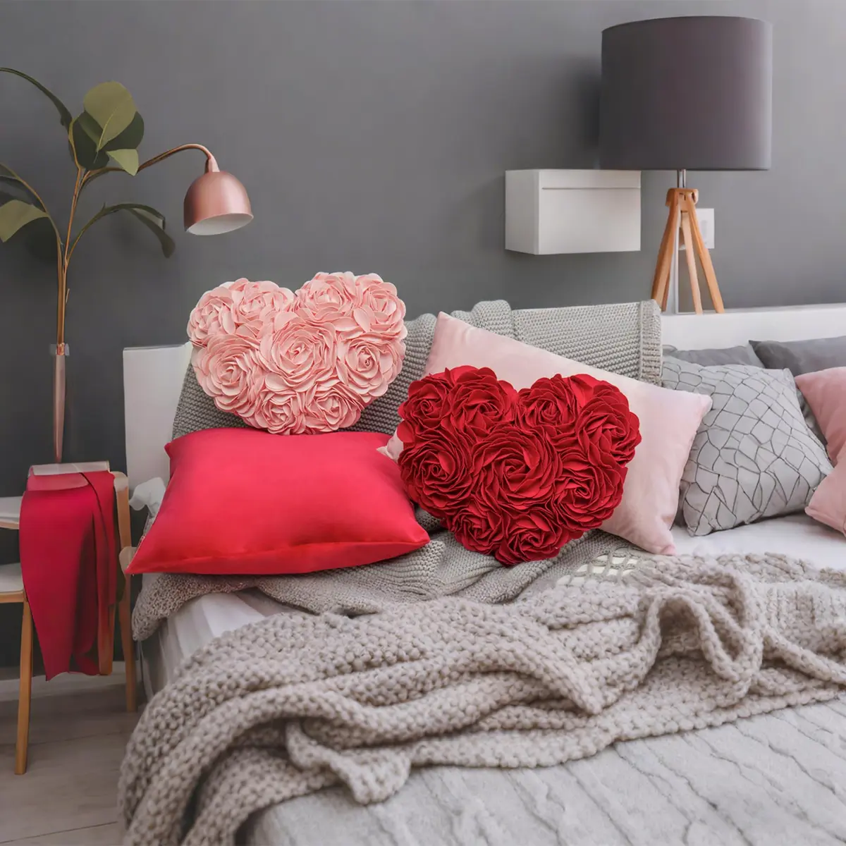 JWH Heart Flower Throw Pillow Cover 14x16 Inches | Pink Floral Accent Cushion for Sofa & Bed - view 4