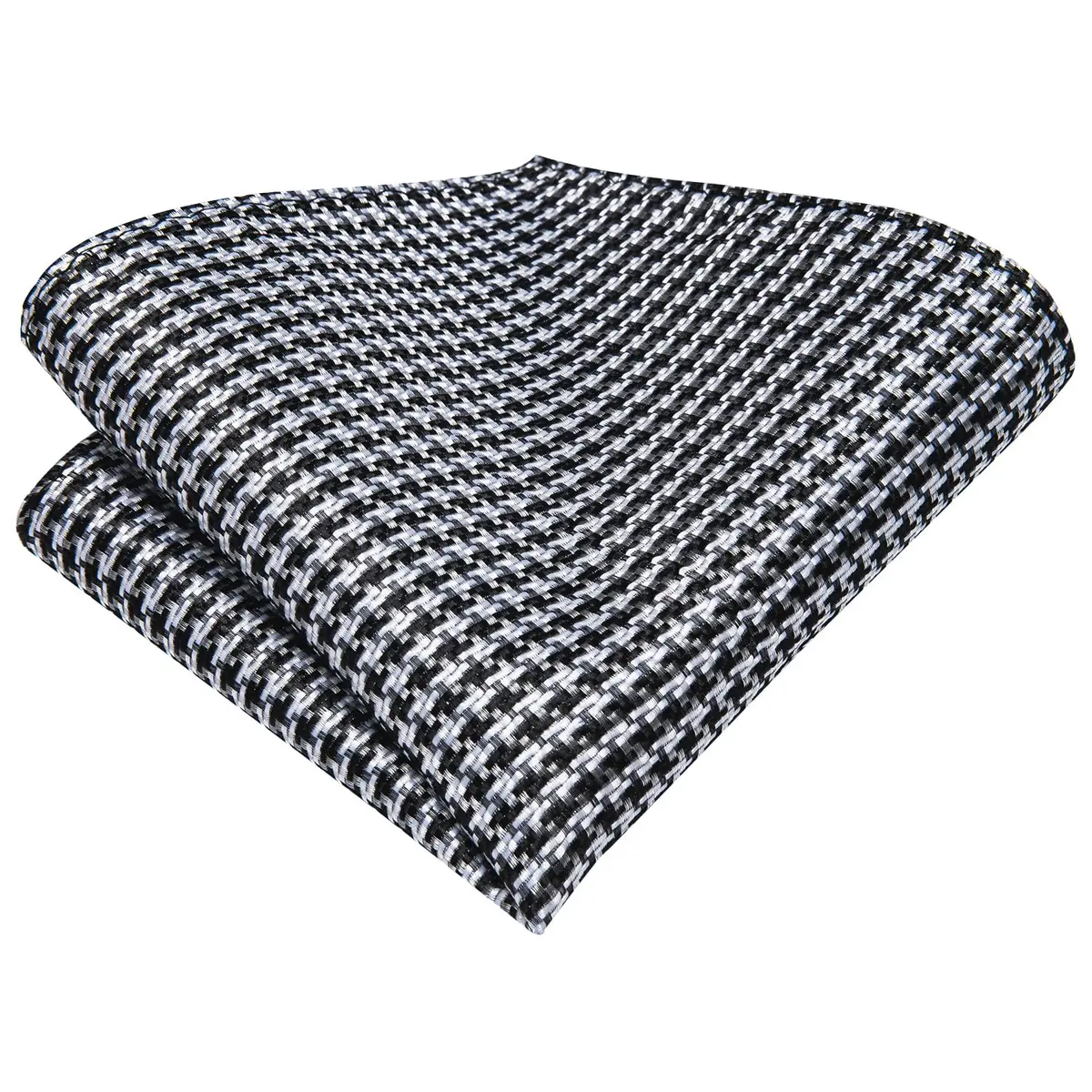 Hi-Tie Mens Black White Houndstooth Silk Necktie Set with Handkerchief & Cufflinks | Elegant Business & Wedding Accessory - view 6