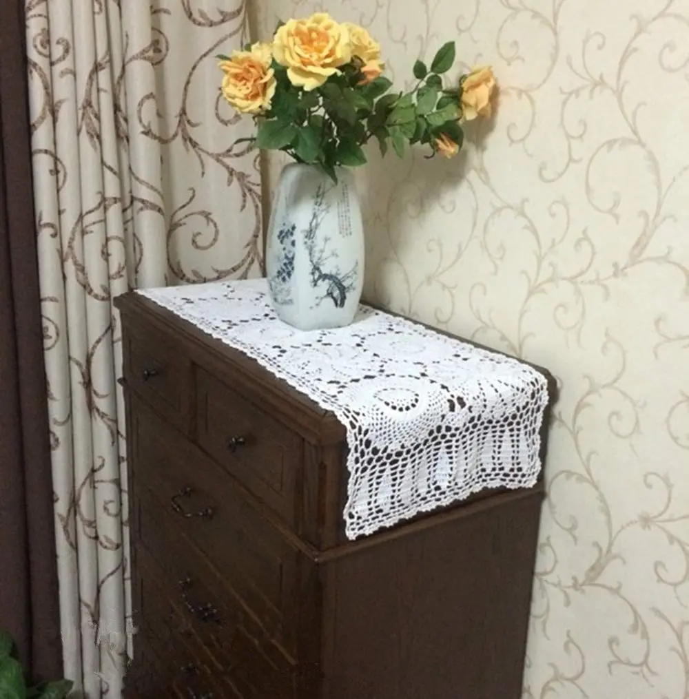 USTIDE 2pcs 100% Cotton Crochet Lace Rectangular Table Runner 11" x 23" | Elegant Holiday Decor - view 2