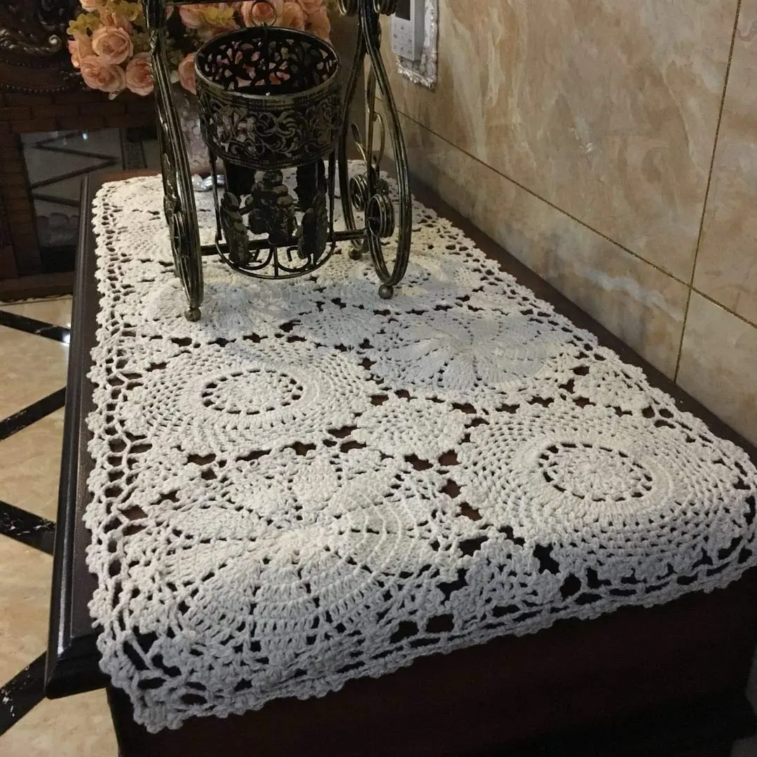 USTIDE 2pcs 100% Cotton Crochet Lace Rectangular Table Runner 11" x 23" | Elegant Holiday Decor - view 3