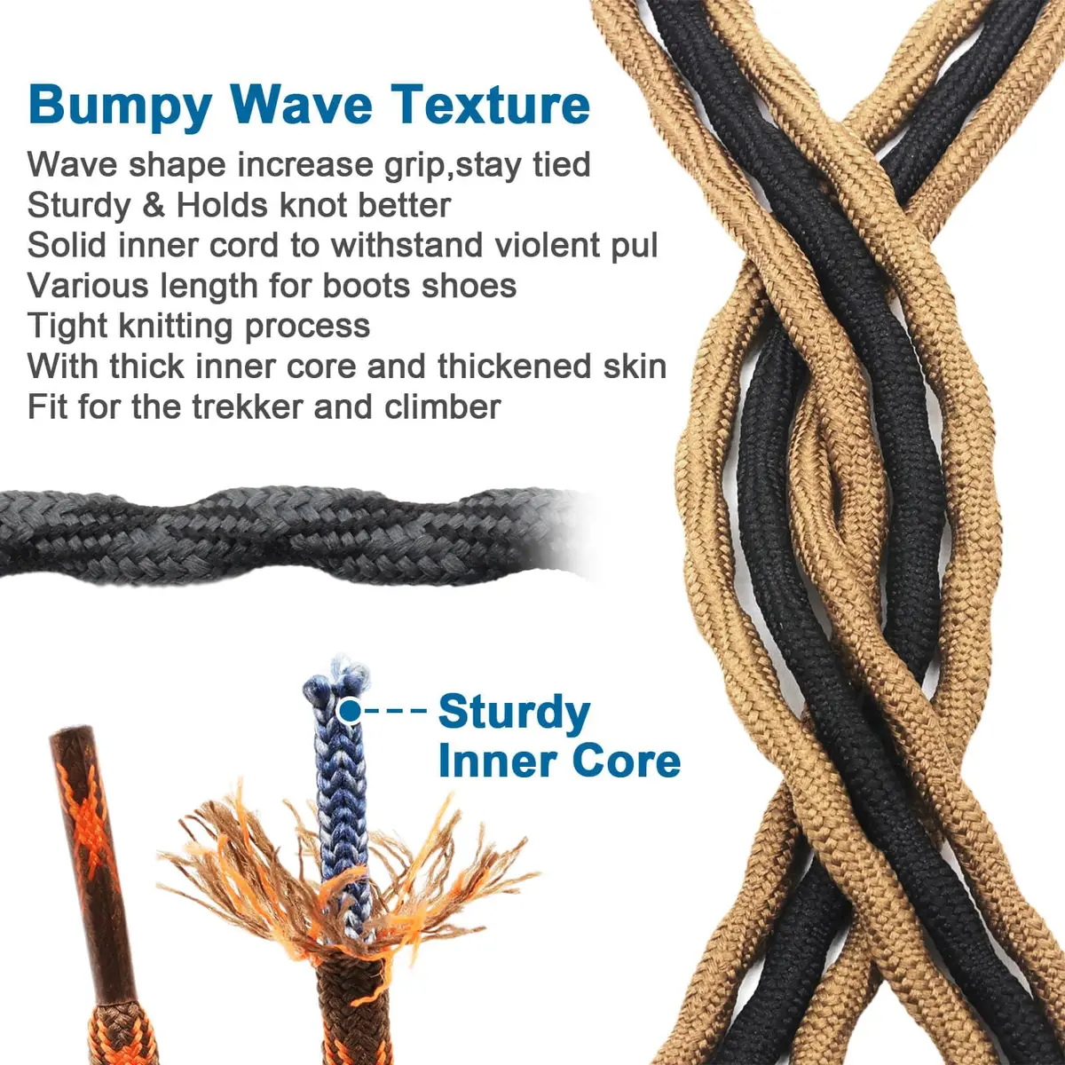 DELELE Round Hiking Boot Laces 63 Inch Red&Brown | Durable Polyester, Anti-Slip Wave Design - view 7