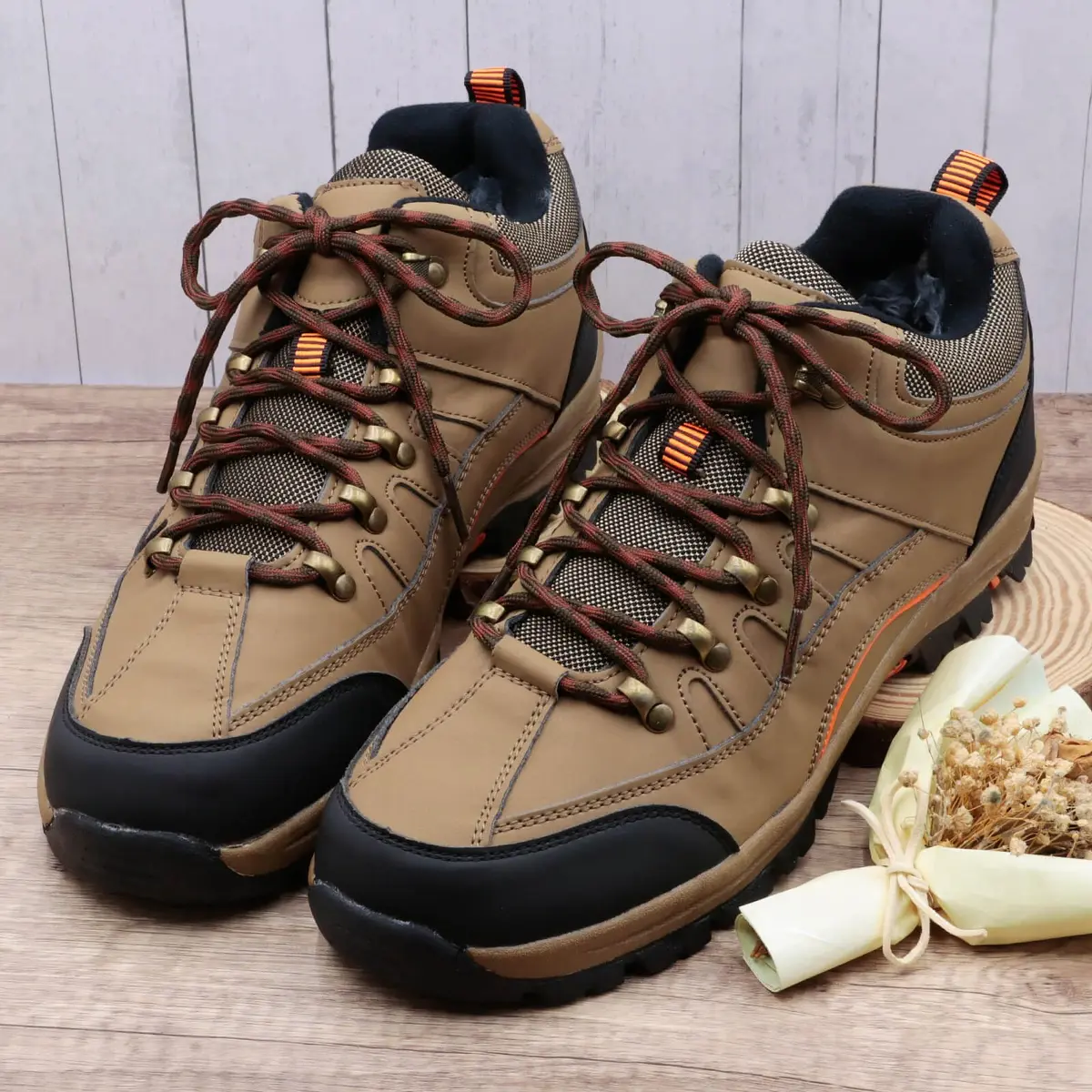 DELELE Round Hiking Boot Laces 63 Inch Red&Brown | Durable Polyester, Anti-Slip Wave Design - view 2
