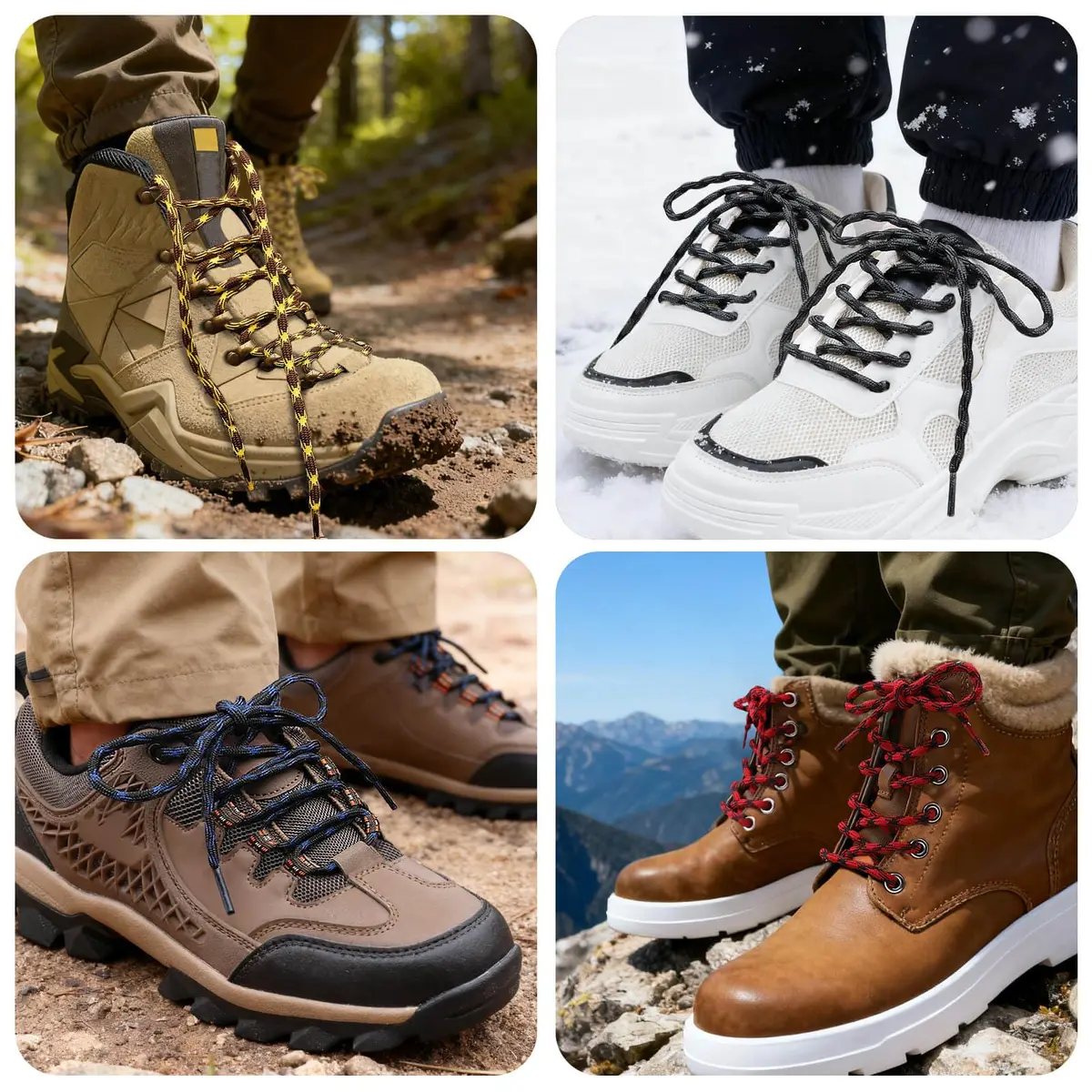 DELELE Round Hiking Boot Laces: 47 Inch Dark Gray & Fluorescent Yellow | Durable Polyester Outdoor Shoelaces - view 4