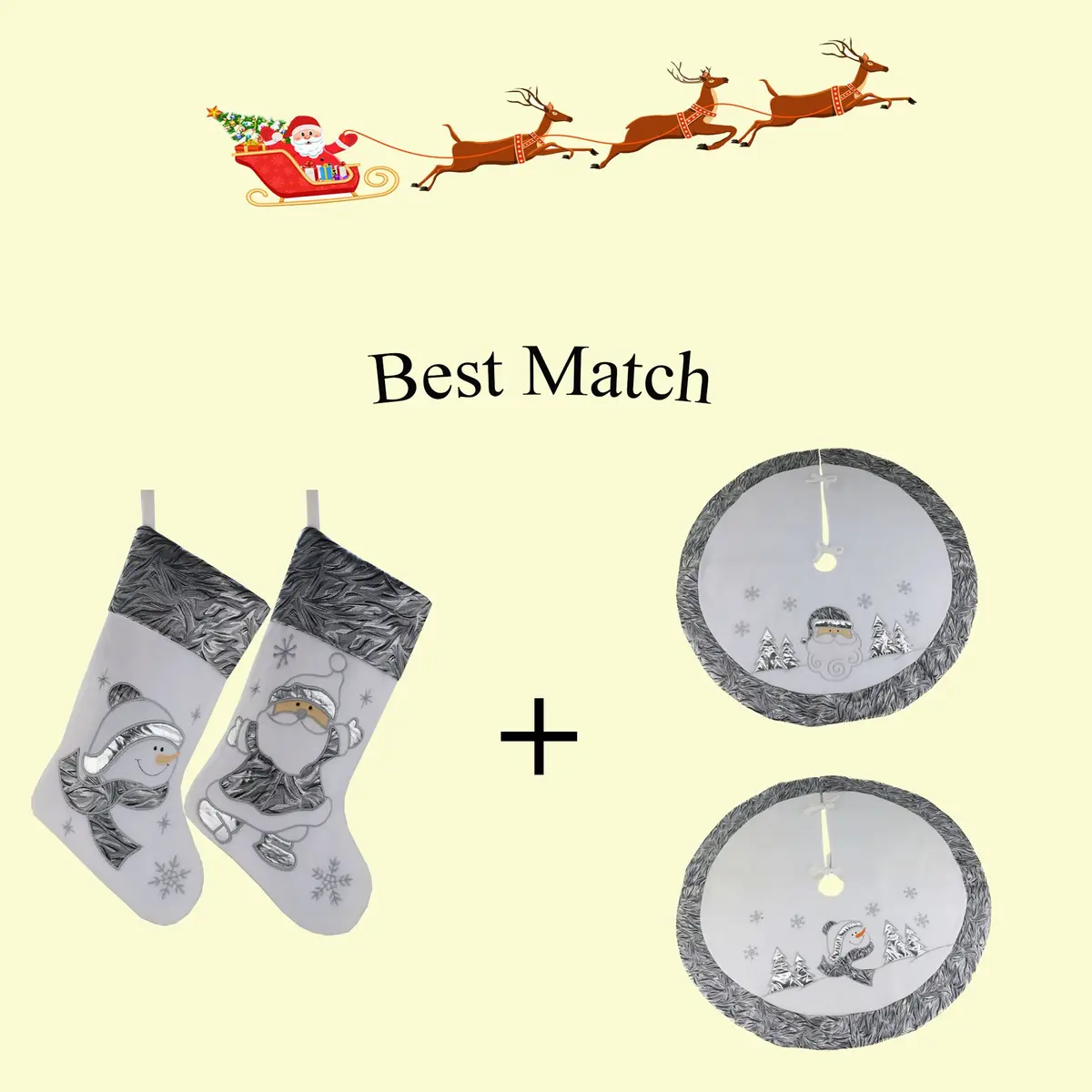 WEWILL Classic White Silvery Christmas Stockings Set of 2 Santa, Snowman Xmas Character Fireplace Hanging Stockings 43.18 cm (17 inch) | Festive Holiday Decor - view 6