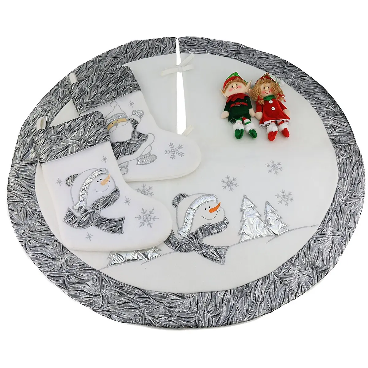 WEWILL Classic White Silvery Christmas Stockings Set of 2 Santa, Snowman Xmas Character Fireplace Hanging Stockings 43.18 cm (17 inch) | Festive Holiday Decor - view 7