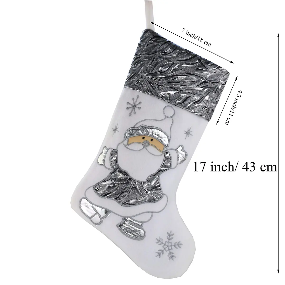 WEWILL Classic White Silvery Christmas Stockings Set of 2 Santa, Snowman Xmas Character Fireplace Hanging Stockings 43.18 cm (17 inch) | Festive Holiday Decor - view 3