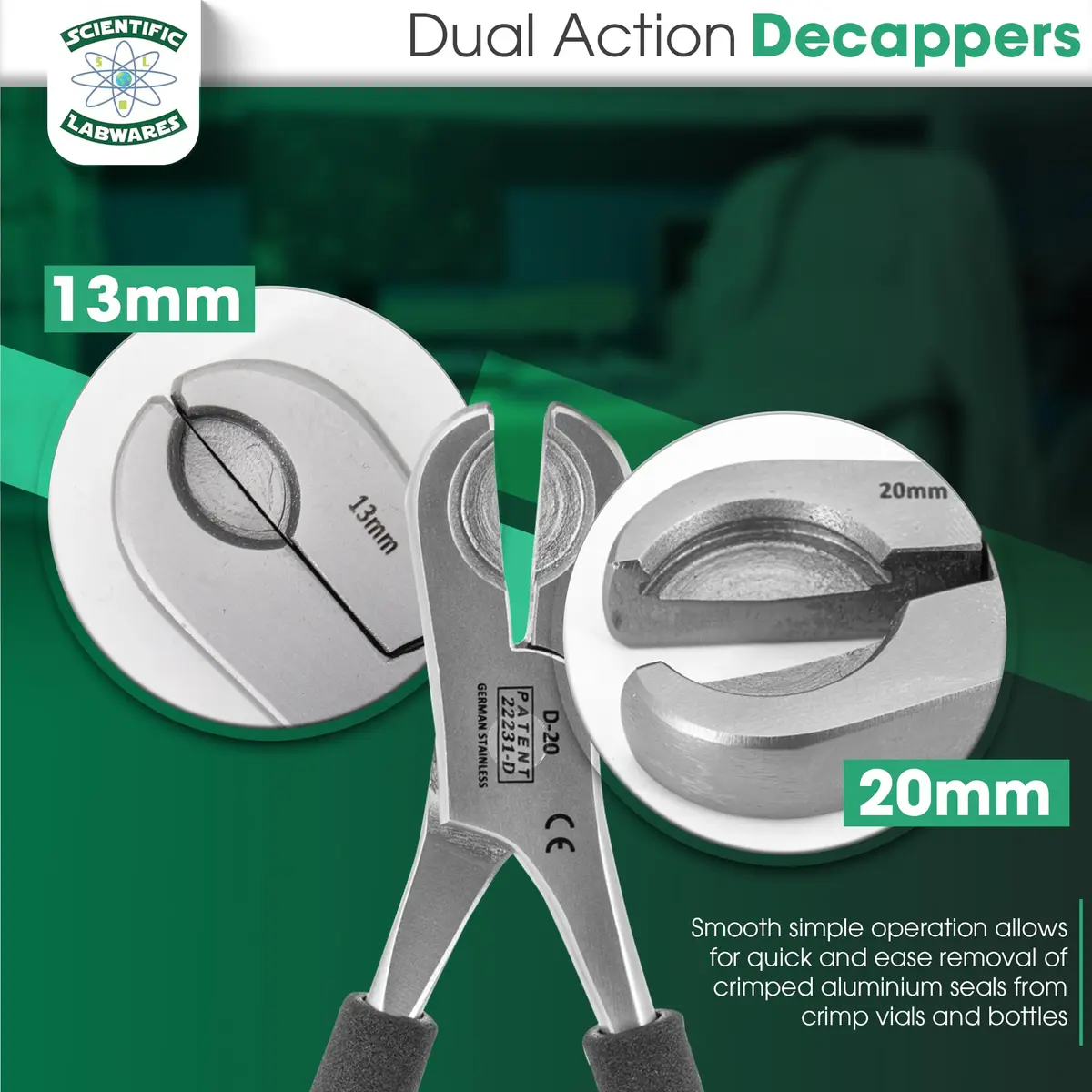 Scientific Labwares Dual Action Decapper Pliers for 13mm & 20mm Vials | 160g (0.35lb) - view 2