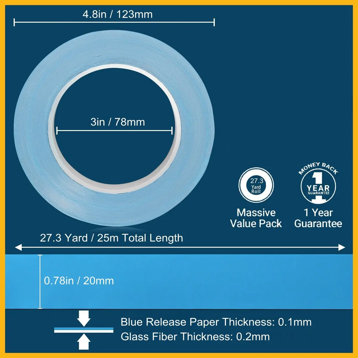 HPFIX Thermal Adhesive Tape 20mm x 25m (0.79in x 82ft) | High Thermal Conductivity Fiberglass Tape - view 6